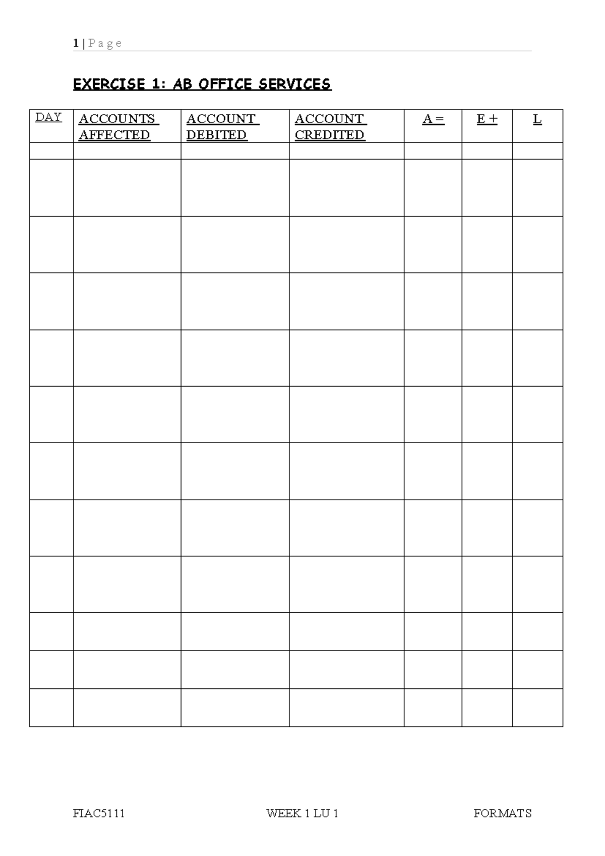 Formats.WEEK 1 - EXERCISE 1: AB OFFICE SERVICES DAY ACCOUNTS AFFECTED ...