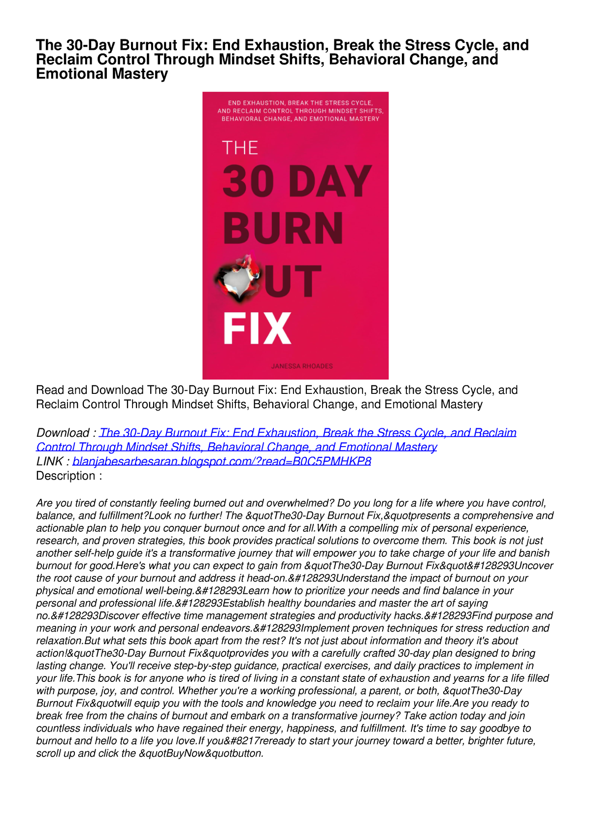 PDF KINDLE DOWNLOAD The 30Day Burnout Fix End Exhaustion, Break the