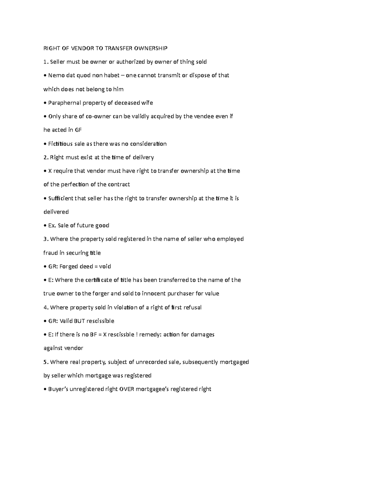 SAL 3 - Lecture notes 5 - RIGHT OF VENDOR TO TRANSFER OWNERSHIP Seller ...