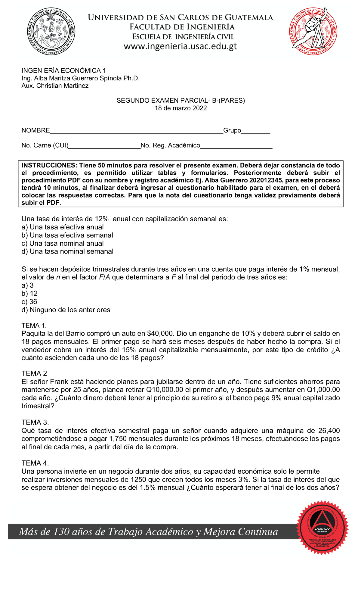 Temario B Pares - Parcial Fisica 2 - INGENIERÍA ECONÓMICA 1 Ing. Alba ...