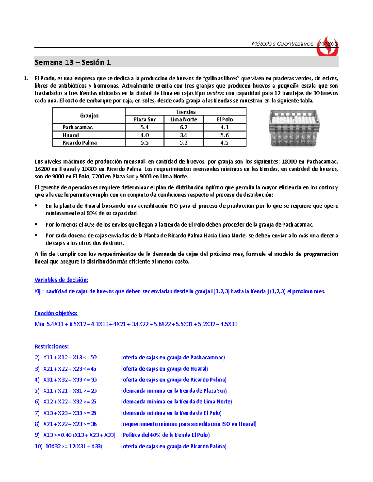 PC2 L2 solución - Semana 13 – Sesión 1 El Prado, es una empresa que se ...