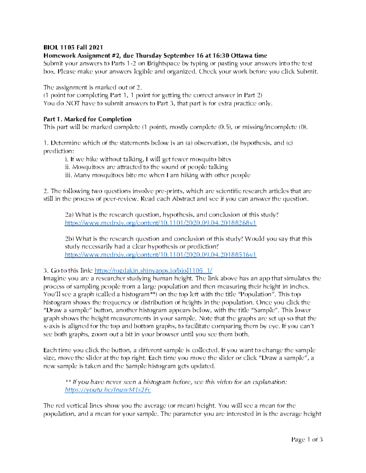 BIOL 1105 02 homework-1 - Page 1 of 3 BIOL 1105 Fall 2021 Homework ...