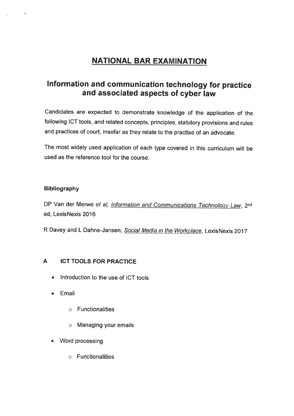 NBEB ICT curriculum LPC Advocates' Admission Exams NATIONAL BAR EXA