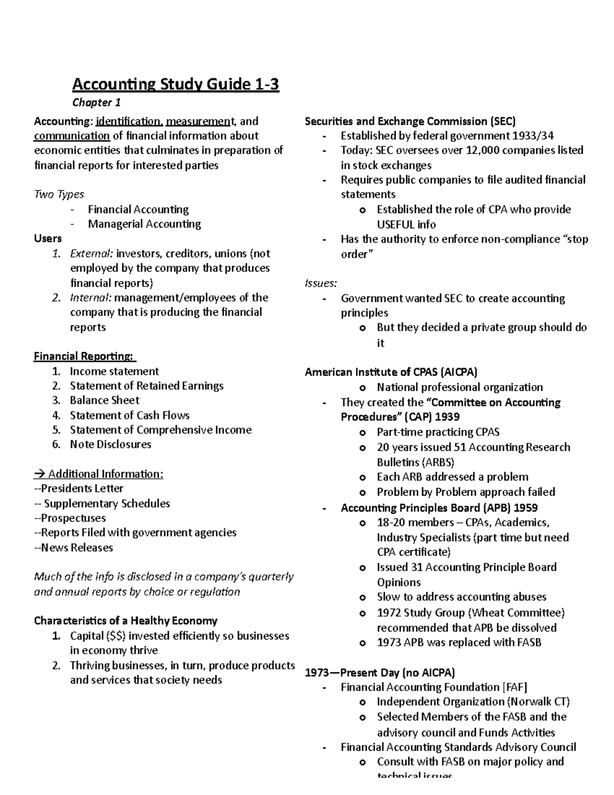 Review Materials For Chapter's 1-3. - Accounting Study Guide 1- Chapter ...