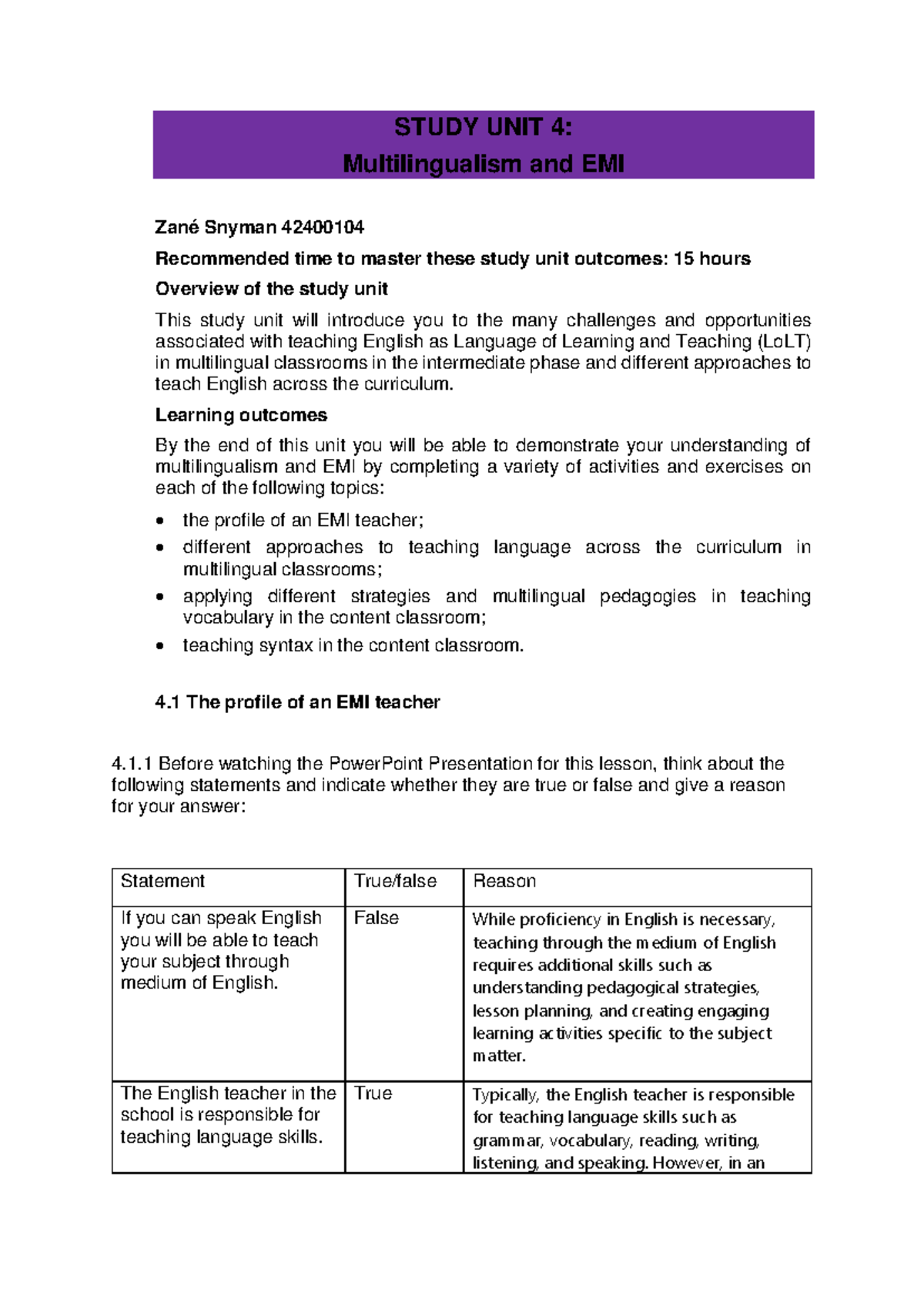 ENIP+312+Unit+4 - EP ANSWERS - STUDY UNIT 4: Multilingualism and EMI ...
