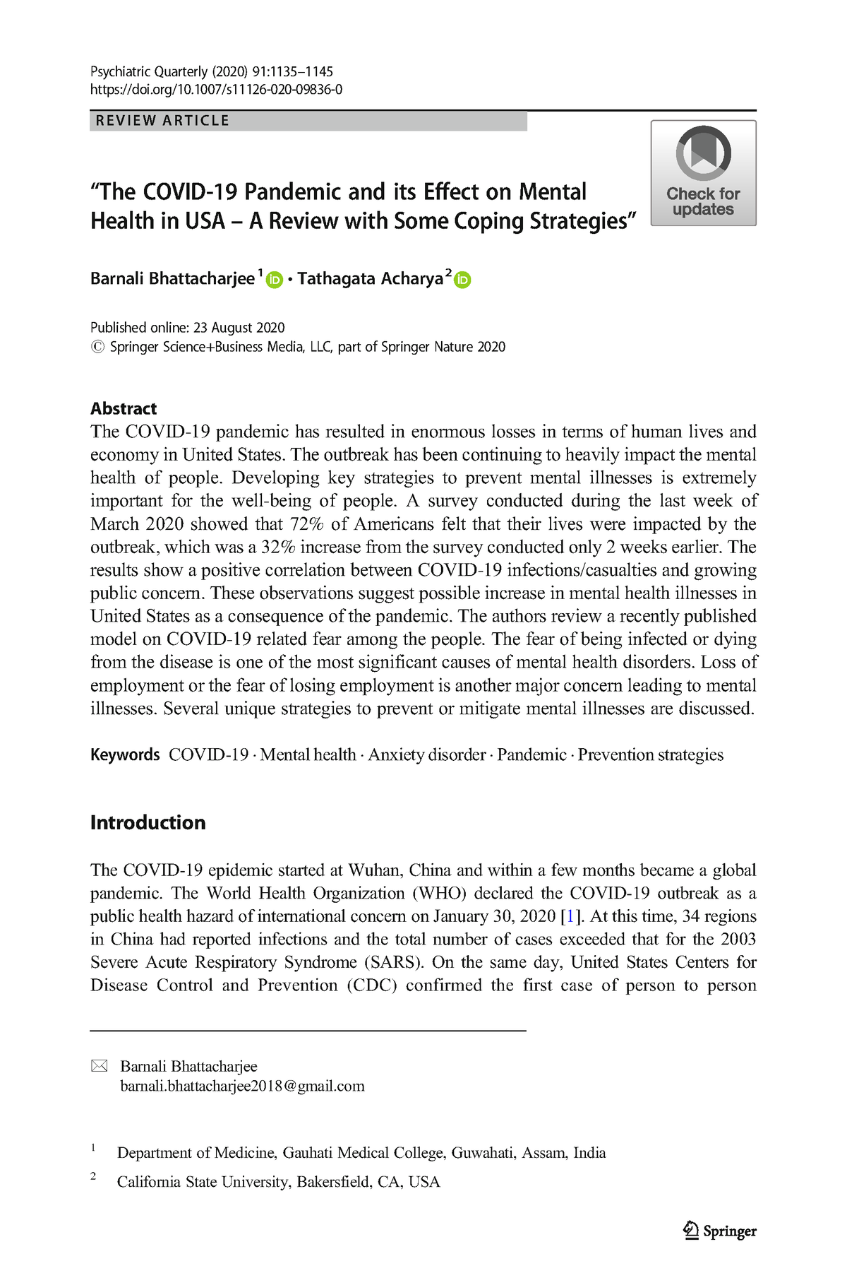 The Covid-19 Pandemic and its Effect on Mental Health - R E V I E W A R ...