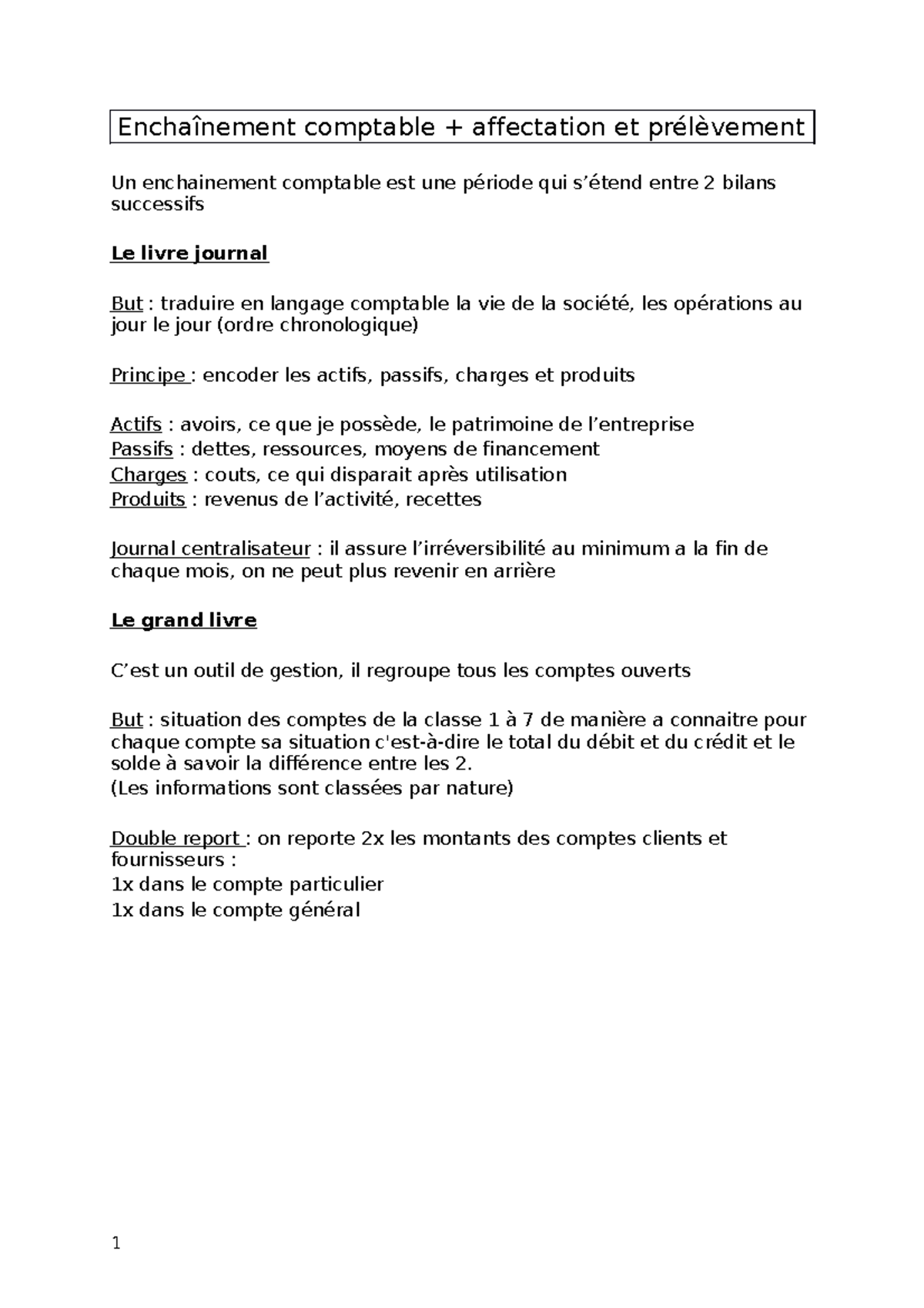 Faseg compta financiere resume - Enchaînement comptable + affectation ...