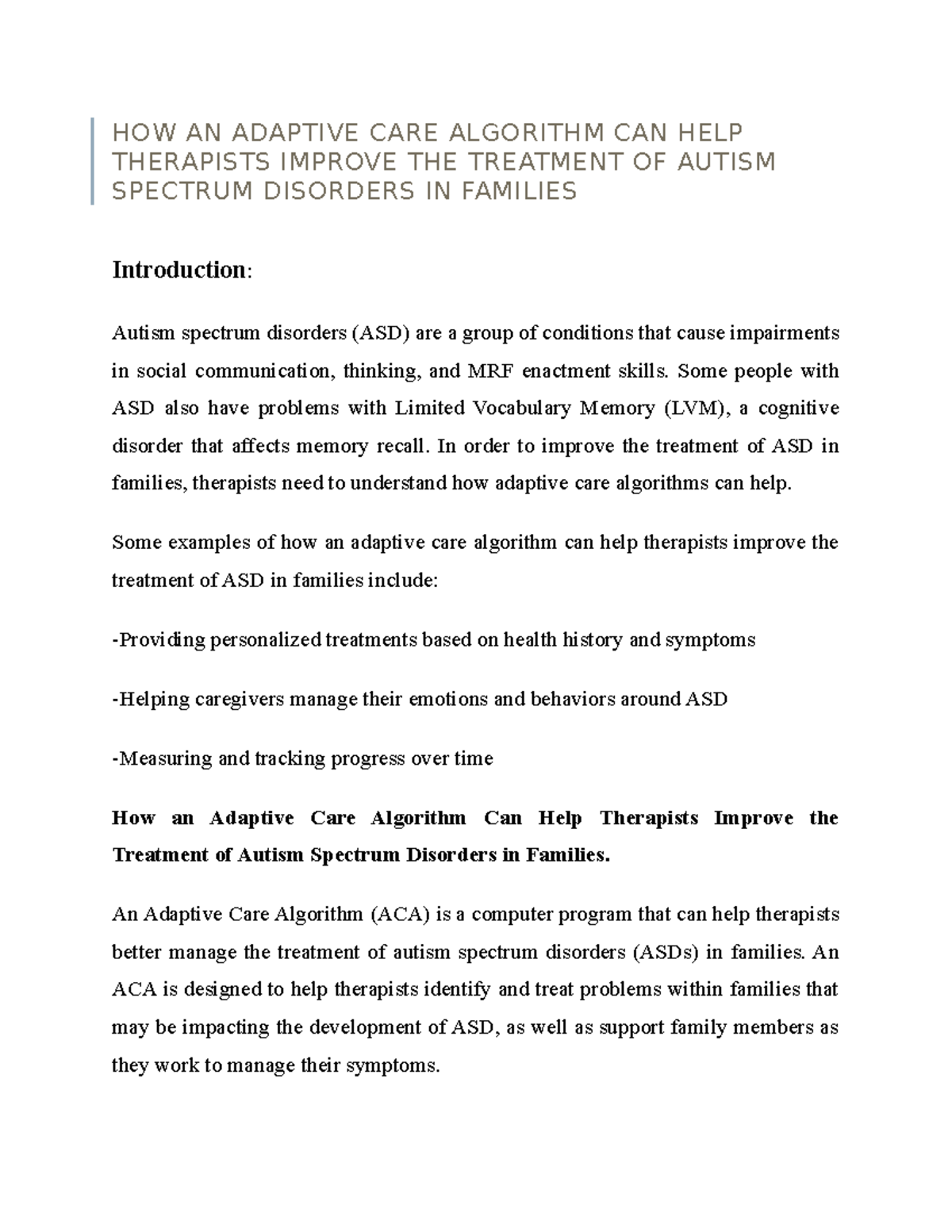 HOW AN Adaptive CARE Algorithm CAN HELP Therapists Improve THE ...