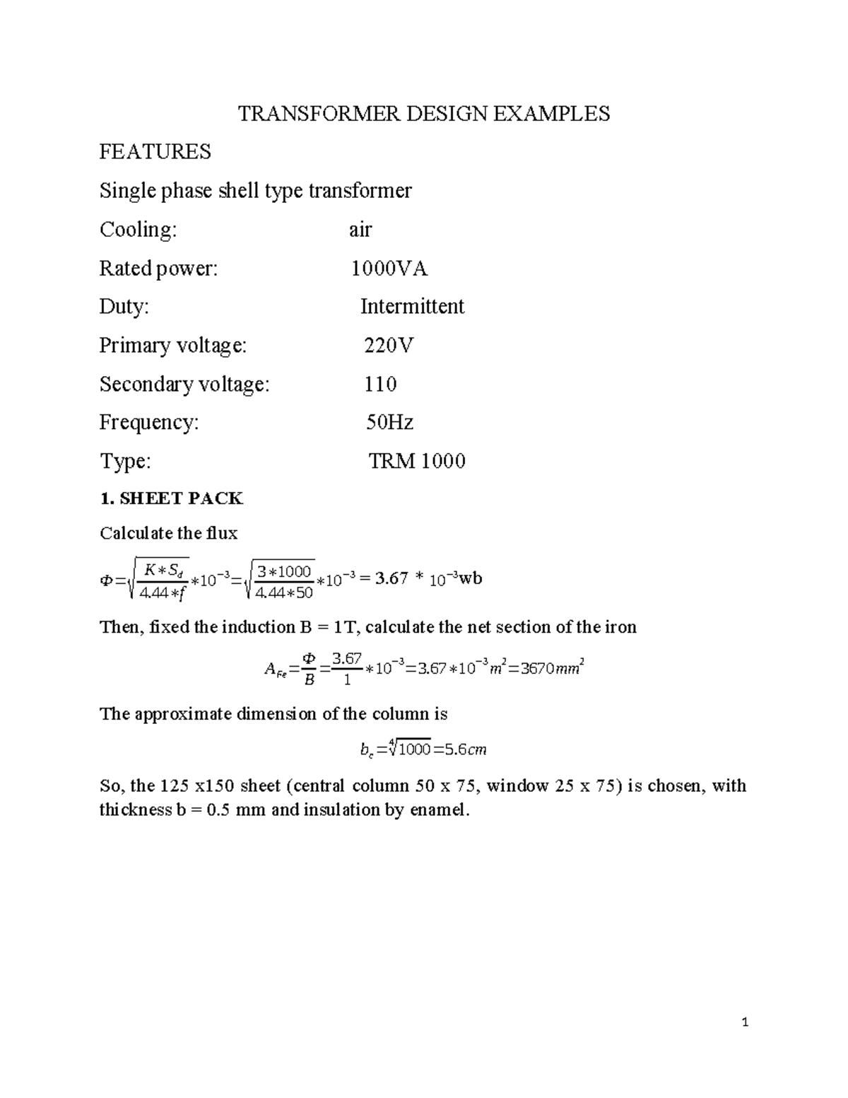 Example for Transformer design - TRANSFORMER DESIGN EXAMPLES FEATURES ...