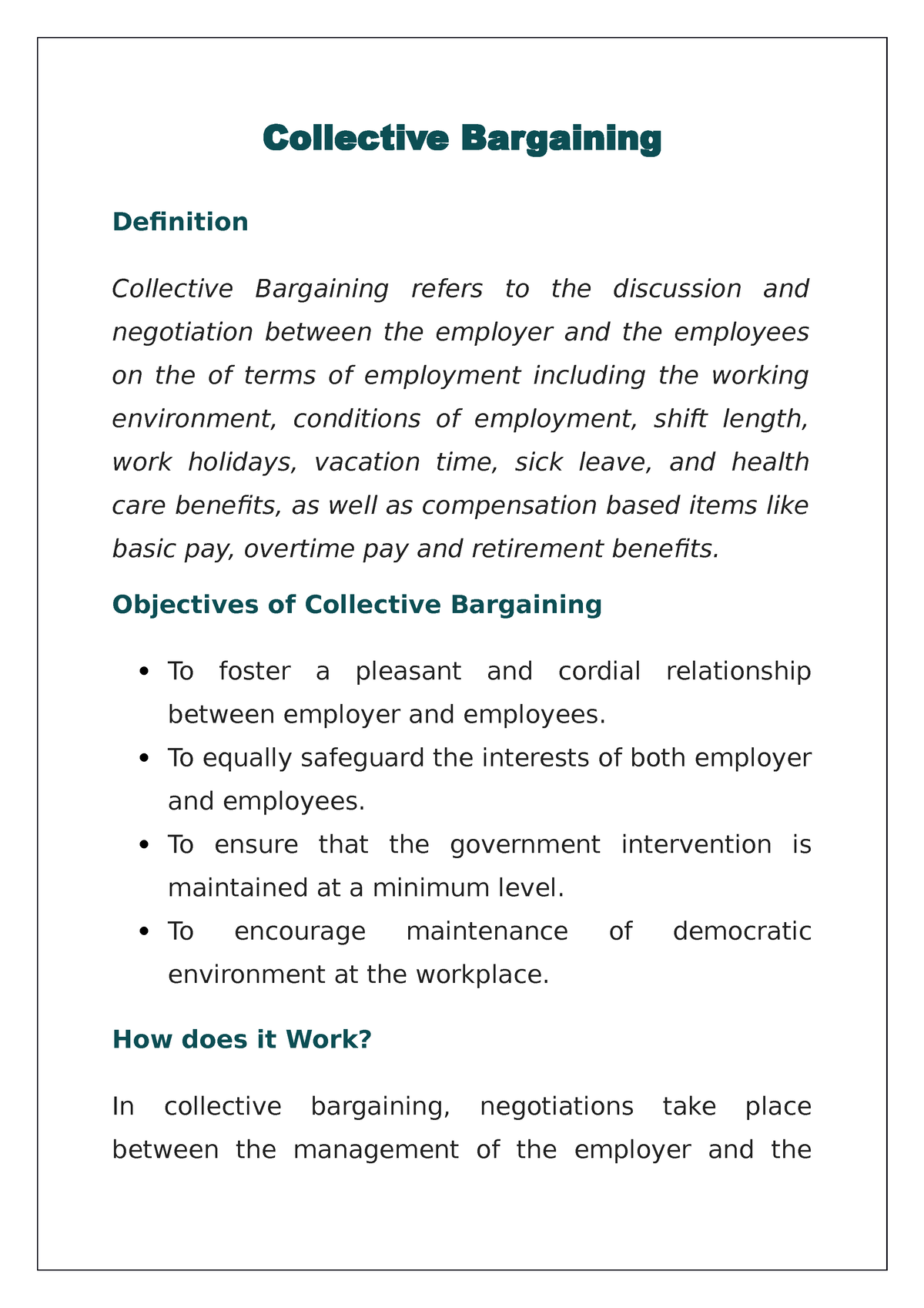 Collective Bargaining - Definition, Explanation