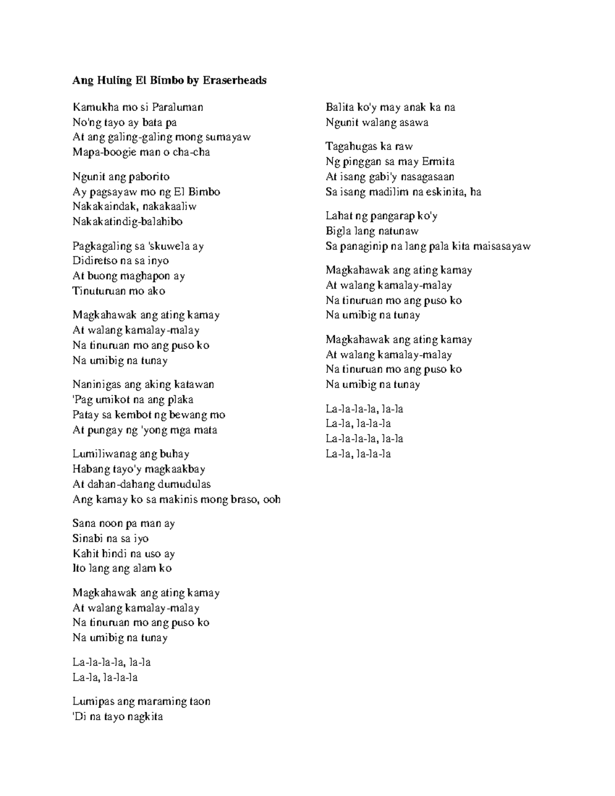 Ang Huling El Bimbo by Eraserheads Ang Huling El Bimbo by Eraserheads