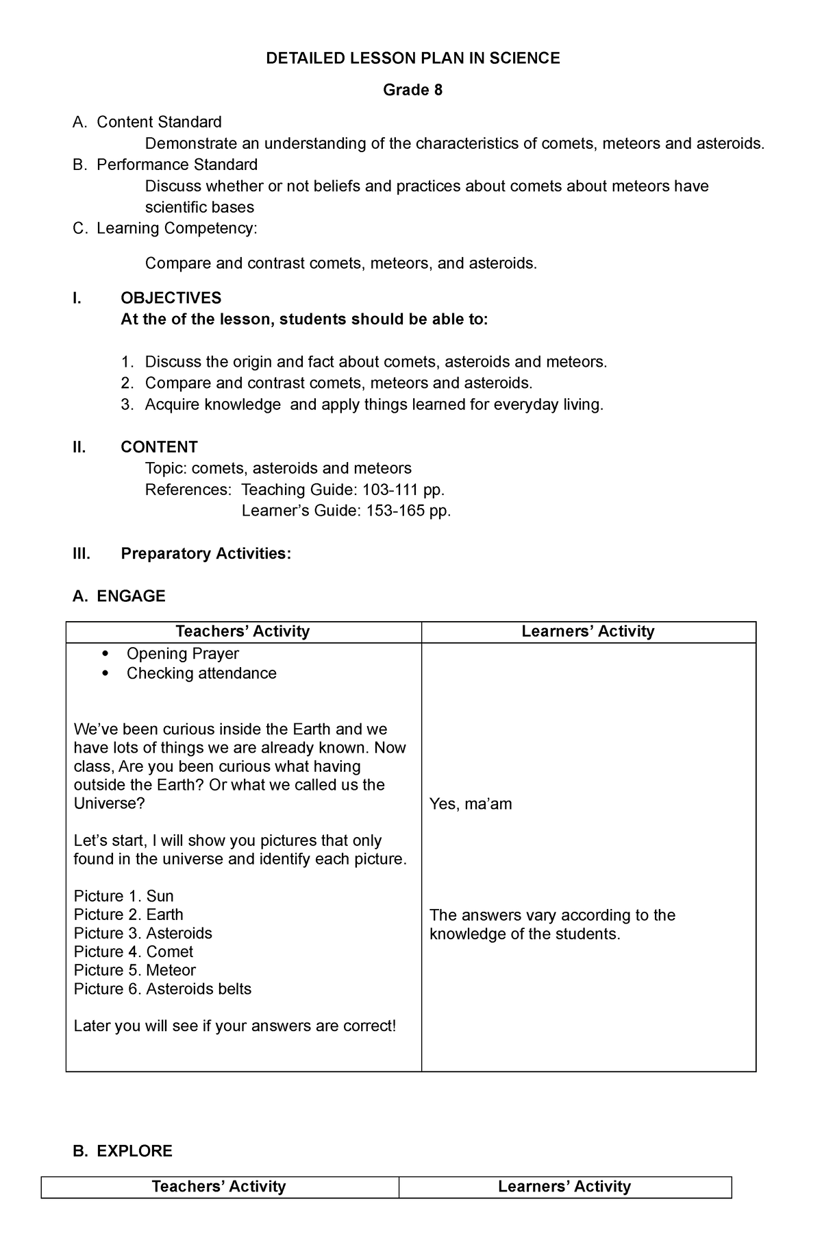 Detailed Lesson Plan In Science Grade 8 DETAILED LESSON PLAN IN 