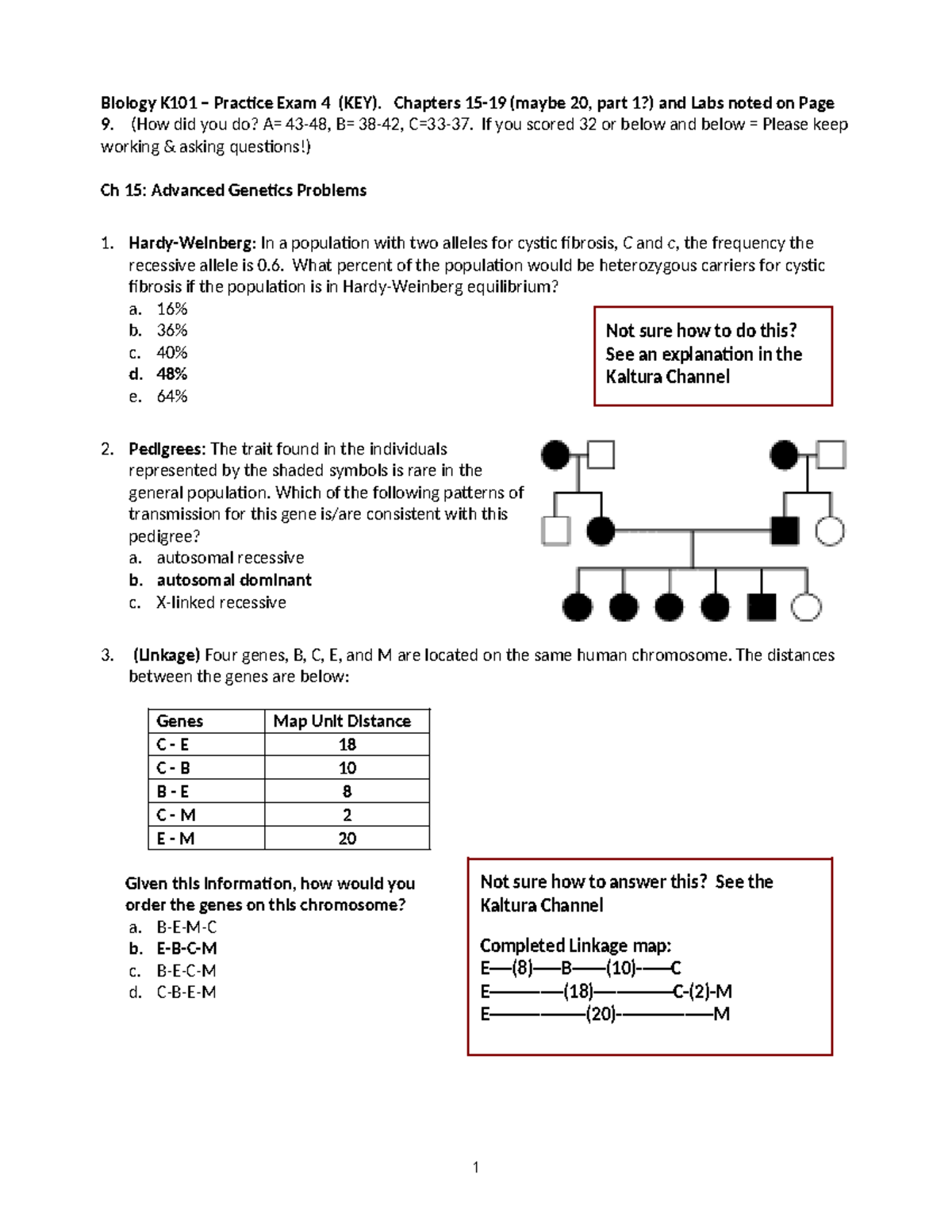 K101 Practice Exam 4 Key Su21 - Biology K101 – Practice Exam 4 (key 