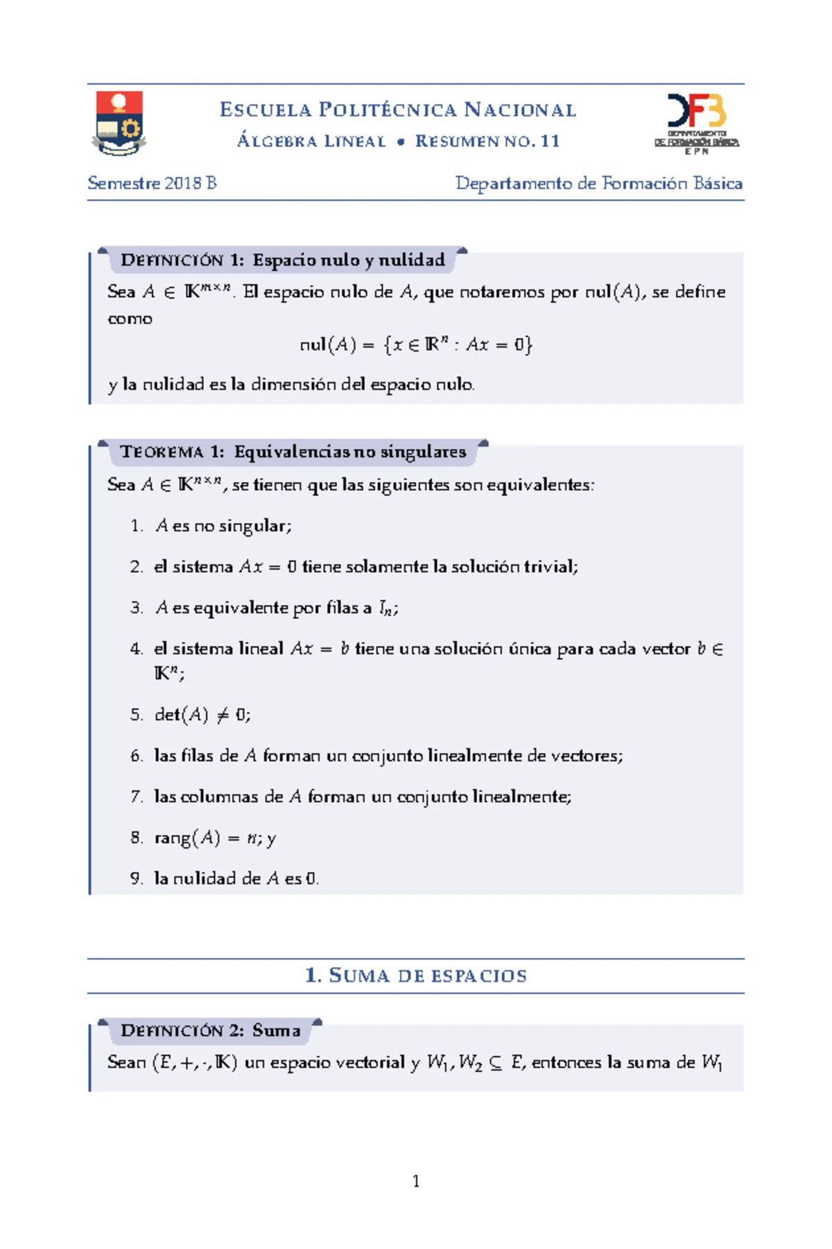 Algebra Ejercicios (3) - ESCUELA POLITÉCNICA NACIONAL ÁLGEBRA LINEAL ...