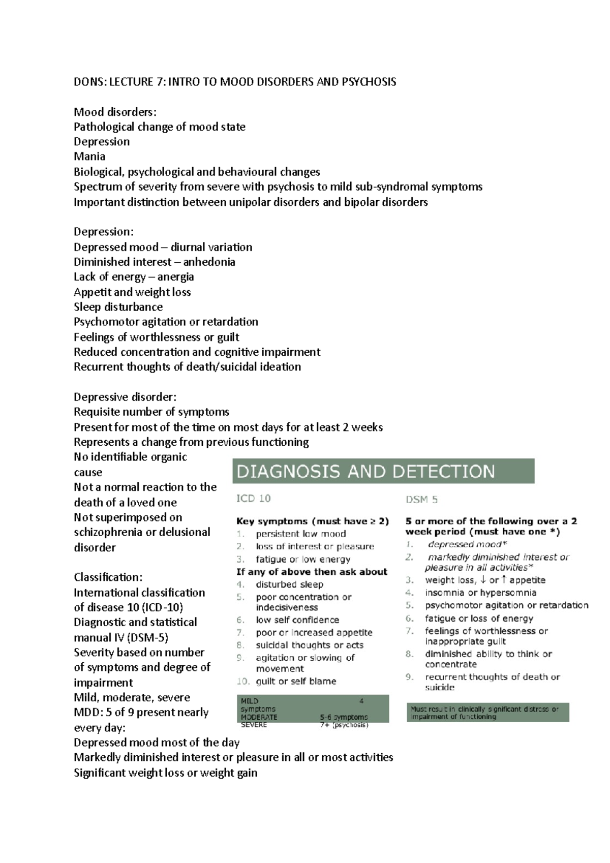 L7 - Lecture notes 7 - DONS: LECTURE 7: INTRO TO MOOD DISORDERS AND ...