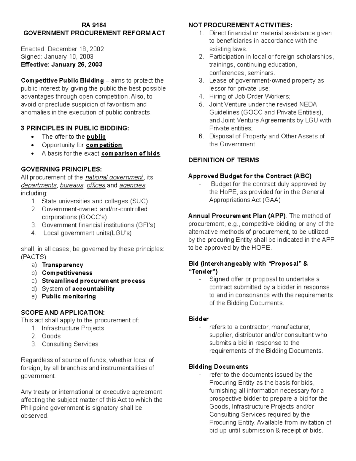 RA 9184 - Government Procurement Reform ACT - RA 9184 GOVERNMENT ...