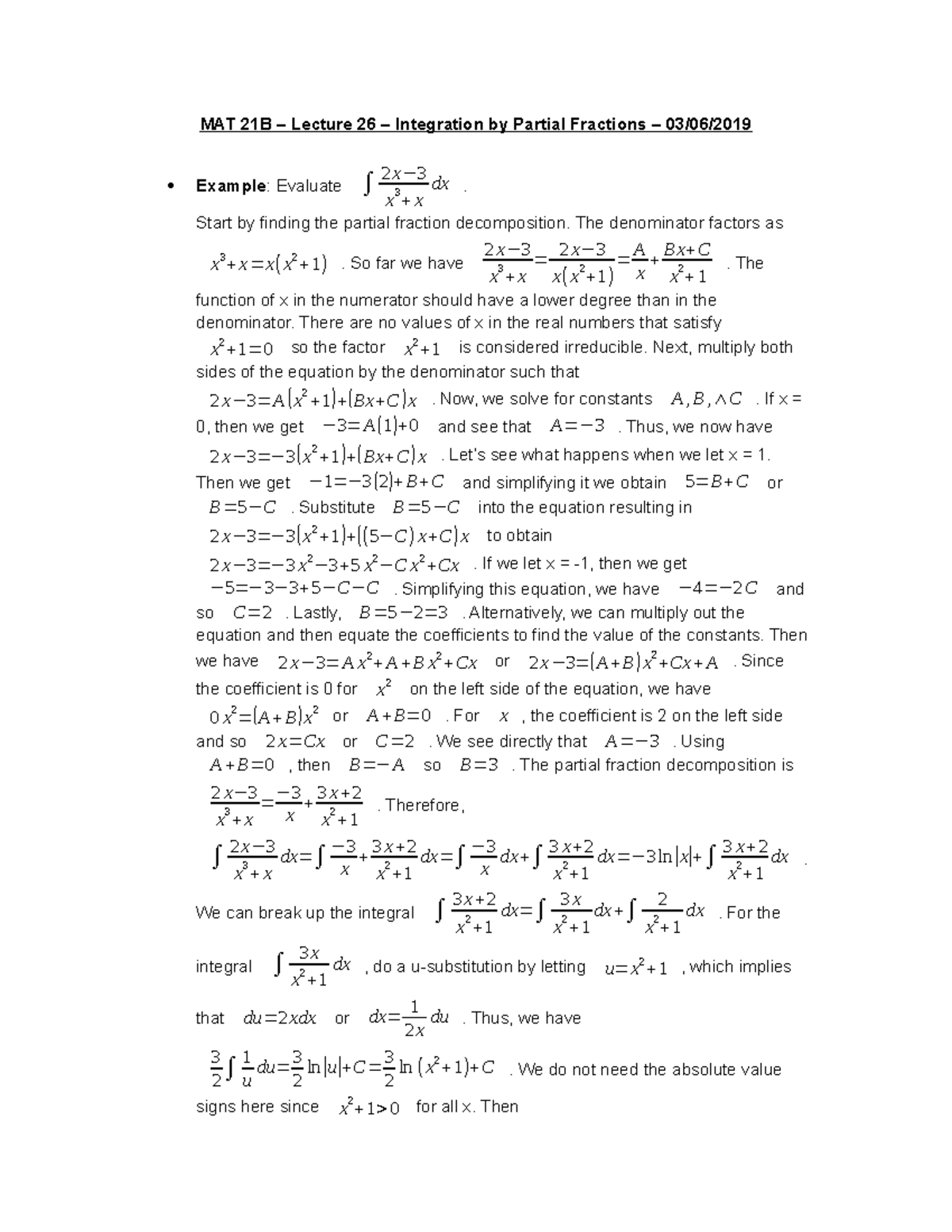 MAT 21B – Lecture 26 – Integration By Partial Fractions - MAT 21B ...