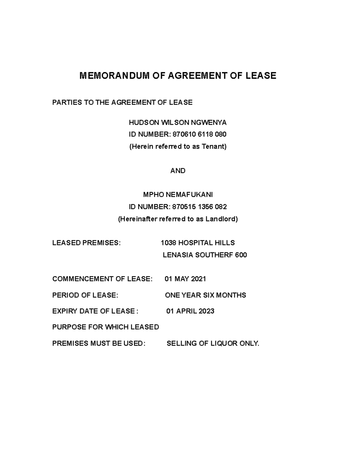 Lease Agreement Offices MEMORANDUM OF AGREEMENT OF LEASE PARTIES TO