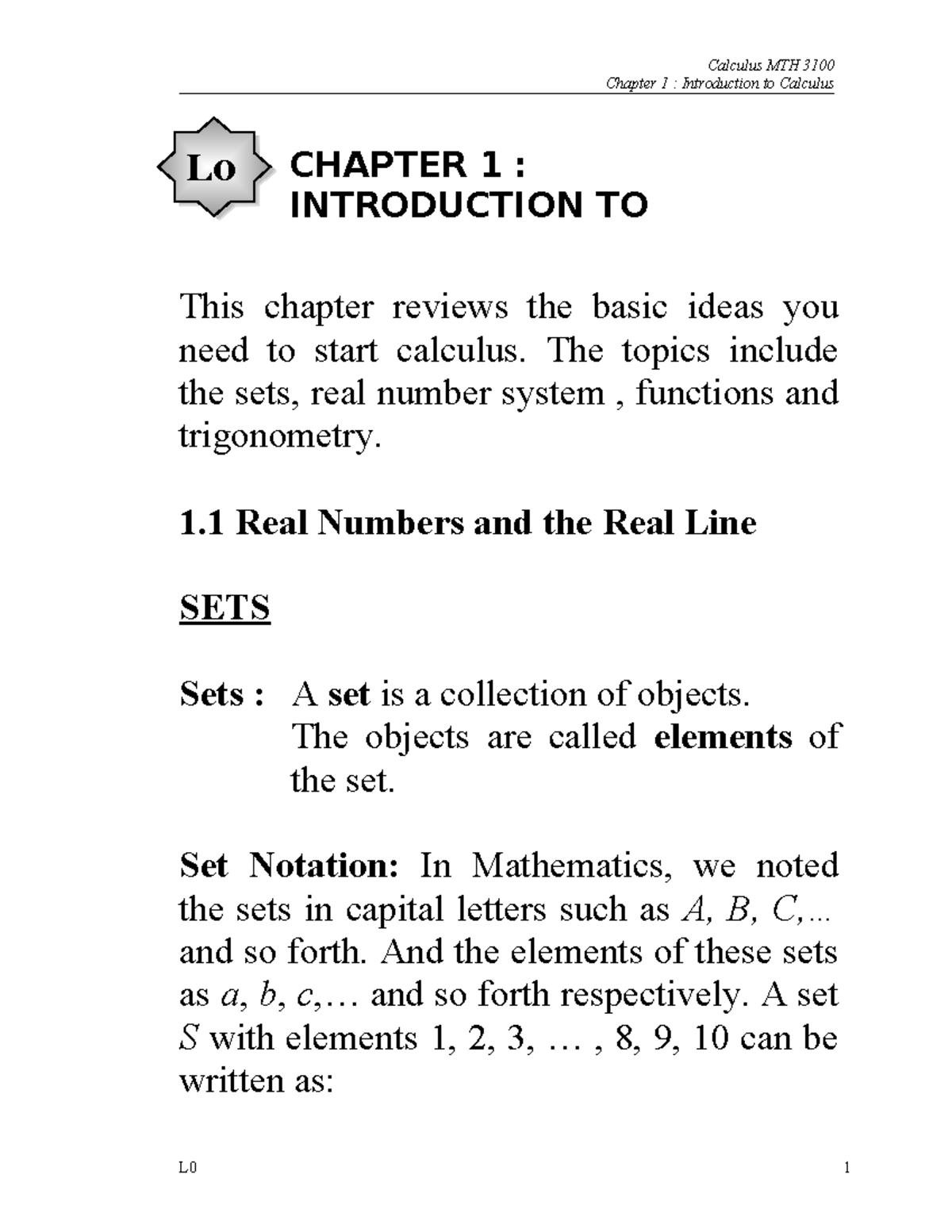 L0%28T%29 - Chapter 1 : Introduction to Calculus This chapter reviews ...