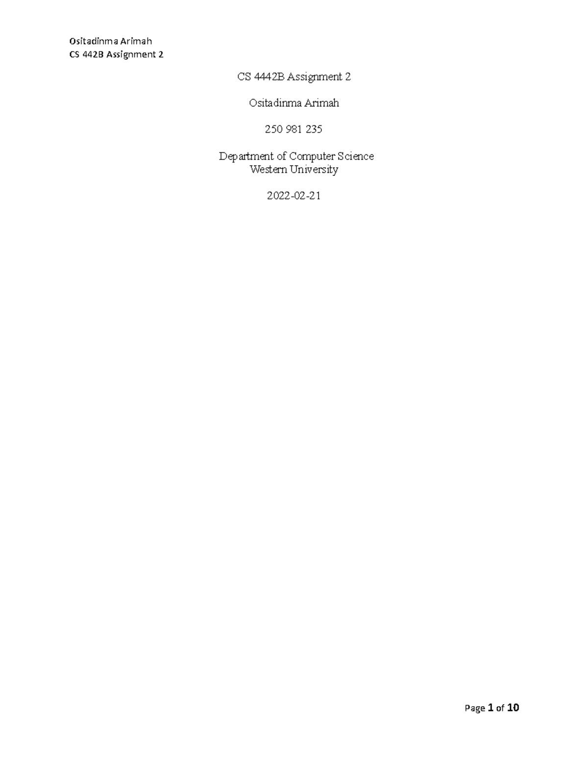 CS 4442B Assignment 2 - final - CS3347 - UWO - Studocu