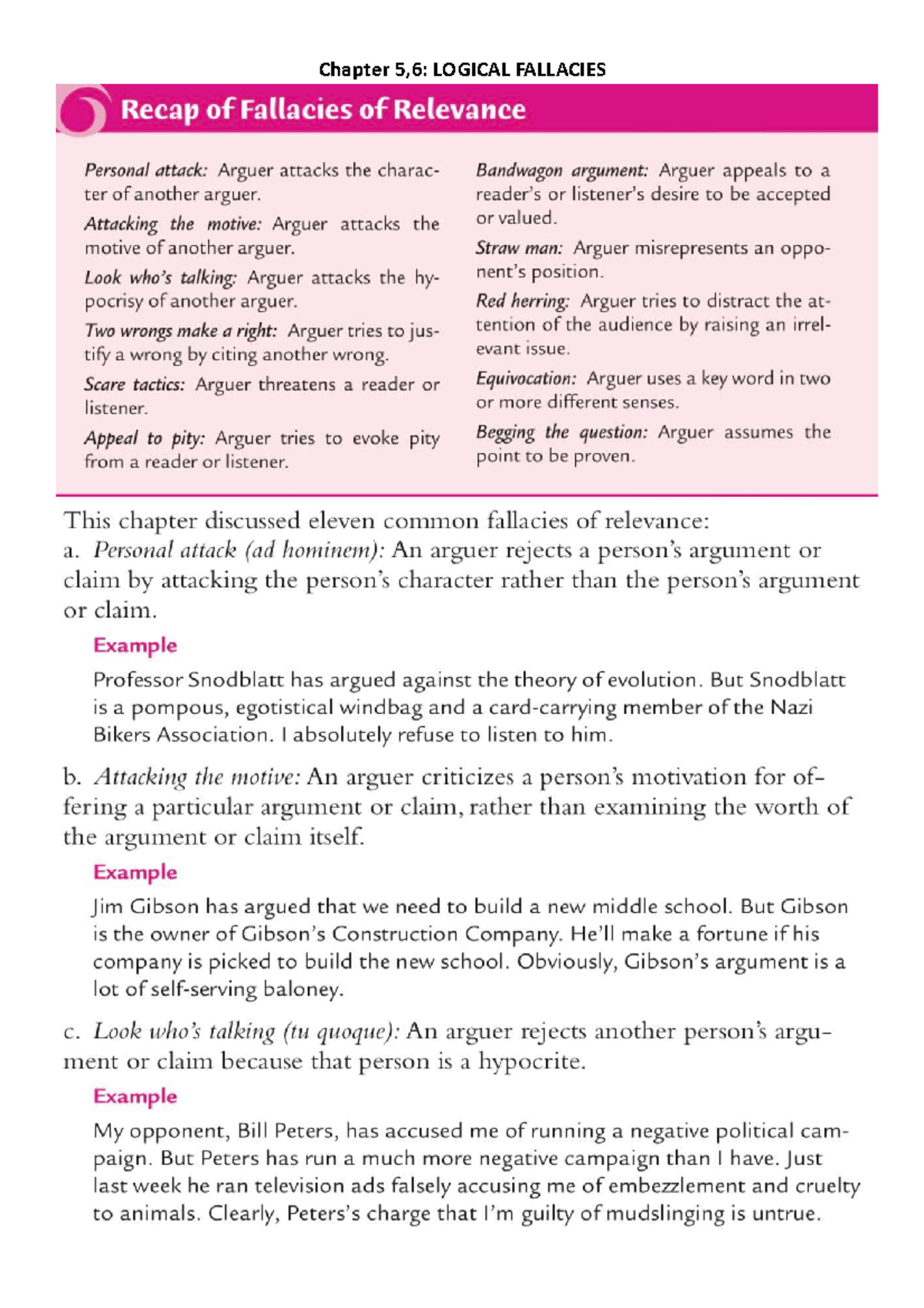 Critical - Critical Thinking - Chapter 5,6: LOGICAL FALLACIES - Studocu