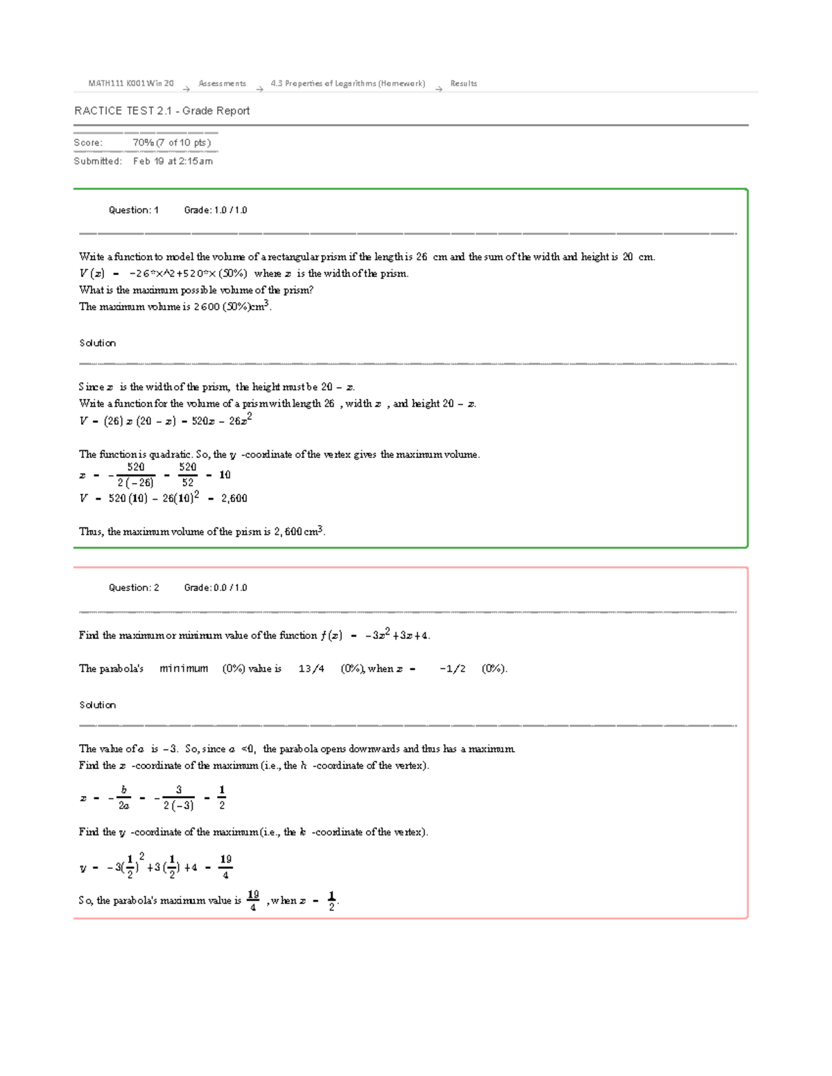 Practice test 2.1 try 2 - college trigonometry - Warning: TT: undefined ...