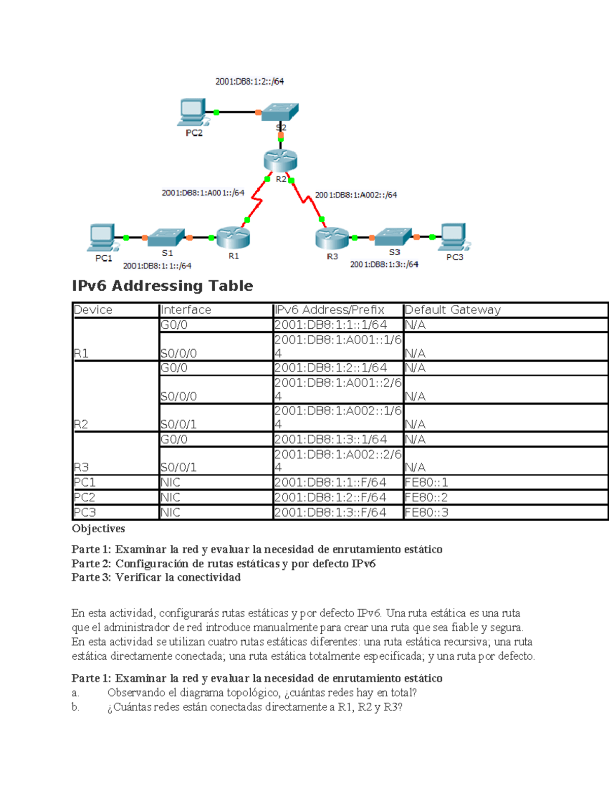 Taller Configuring IPv6 Static and Default Routes estudiante - IPv6 ...