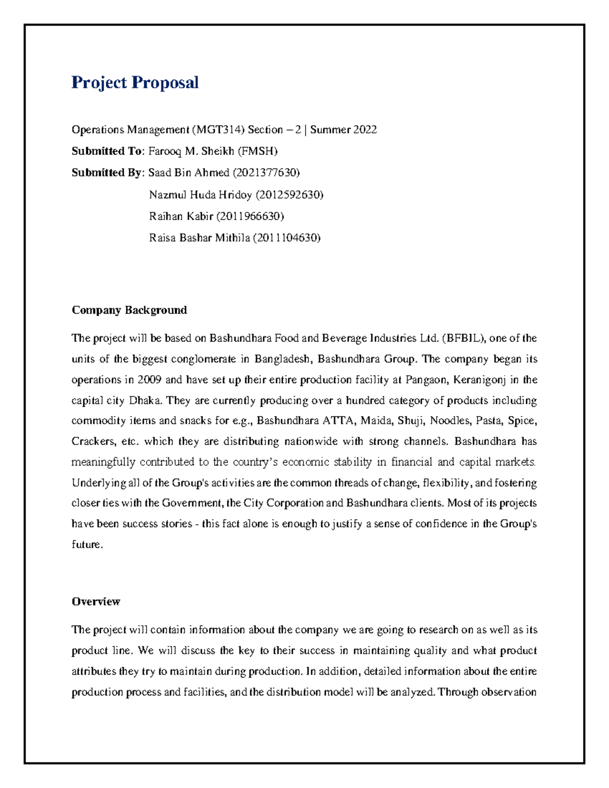 Project Proposal - Asdsdsdsd - Project Proposal Operations Management ...
