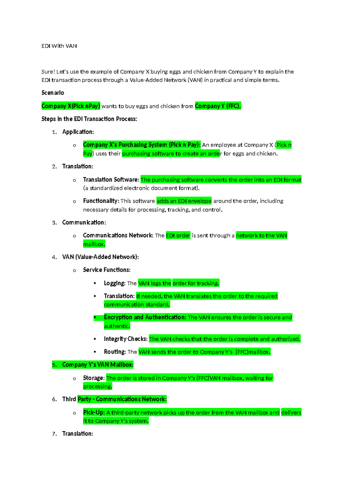 EDI with VAN - Summaries on EDI with examples - EDI With VAN Sure! Let ...