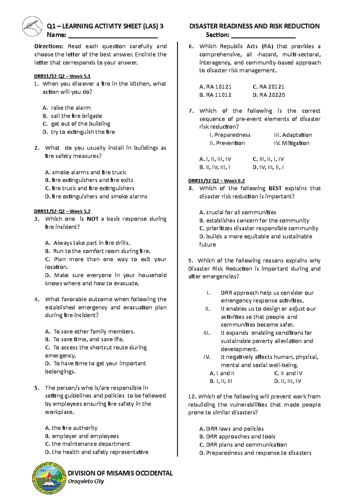 LAS 3 MOD8 Q2 DRRR - DISASTERB READINESS AND RISK REDUCTION SUBJECT ...