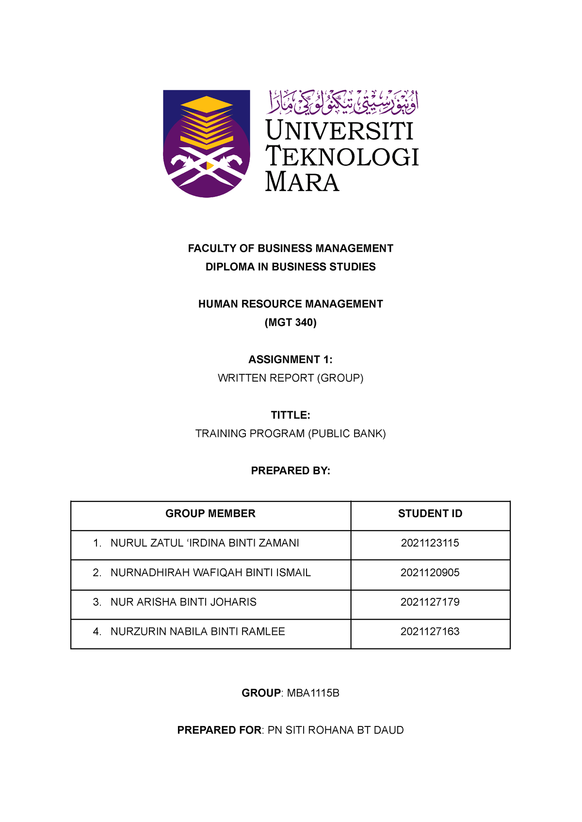 Assignment MGT340 - Human Resource Management - UiTM - Studocu