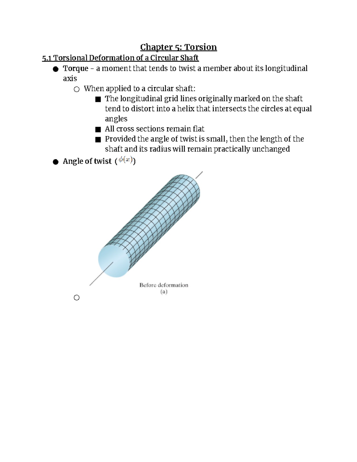 Chapter 5 Torsion - Chapter 5: Torsion 5 Torsional Deformation of a ...