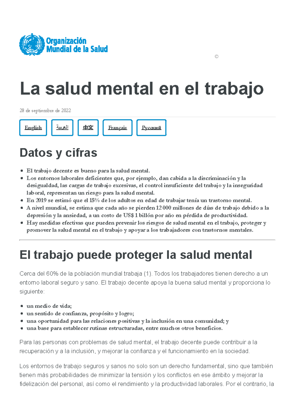 La salud mental en el trabajo - Los entornos laborales deficientes que ...