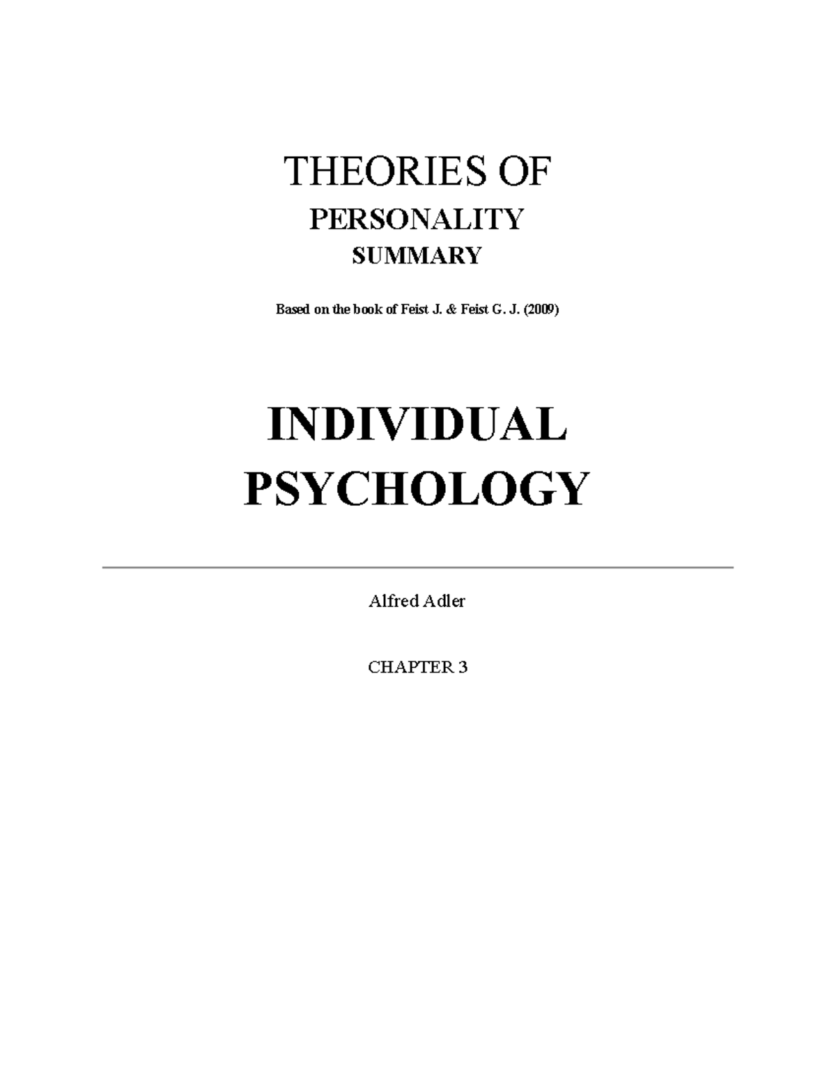Chapter 3 - Individual Psychology - THEORIES OF PERSONALITY SUMMARY ...