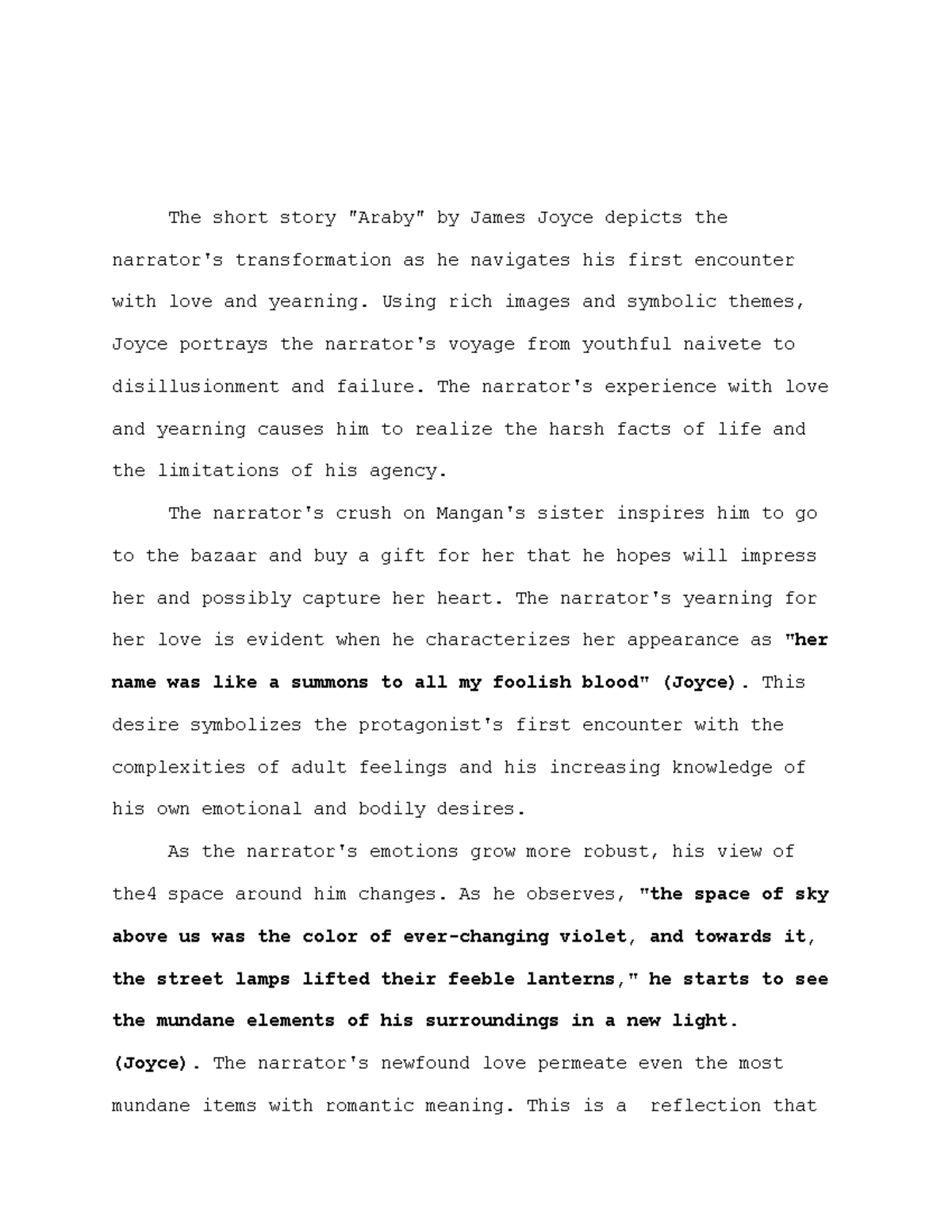 In Class Essay 3 The short story "Araby" by James Joyce depicts the