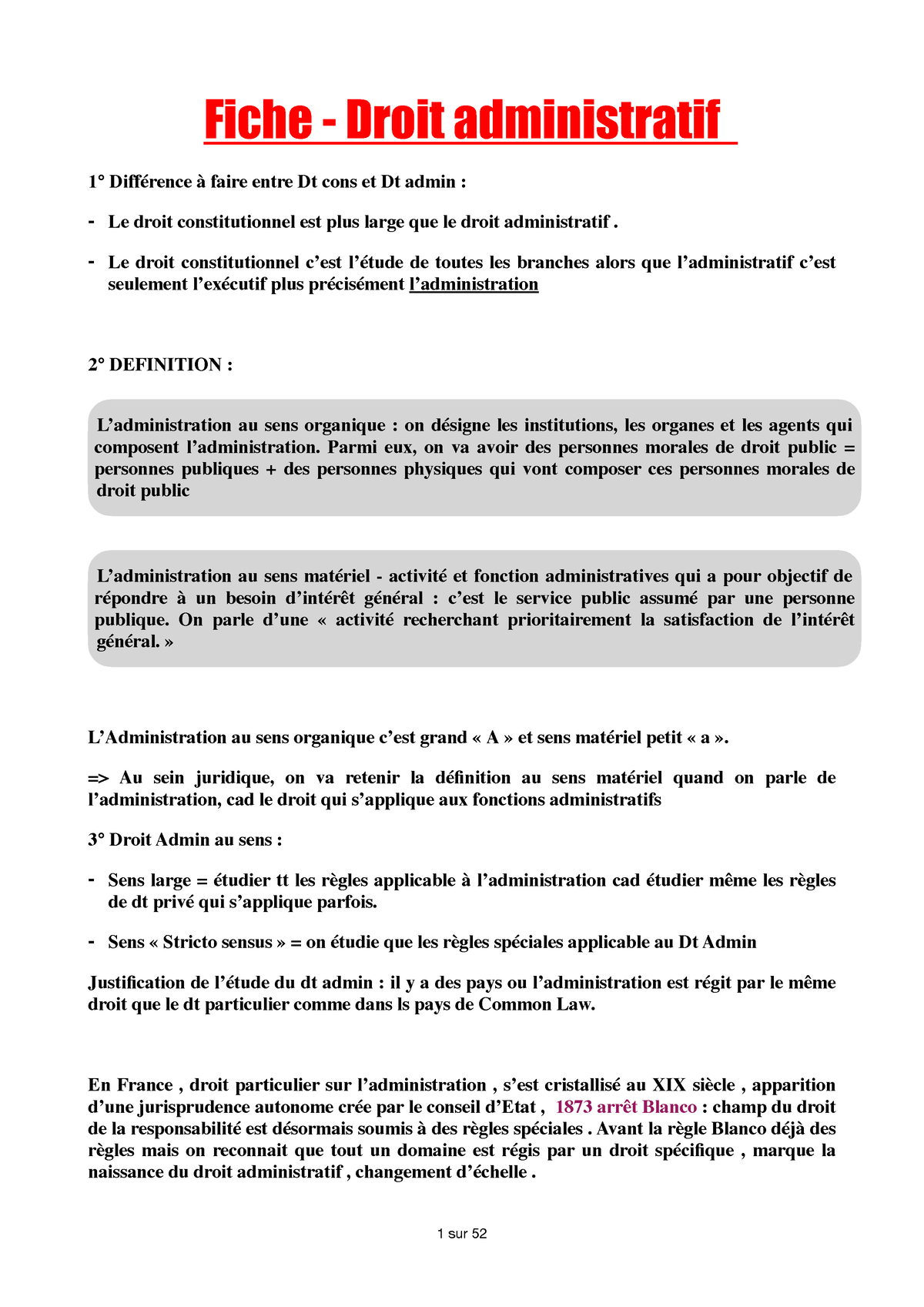 Fiche - Droit Administratif - Fiche - Droit Administratif 1° Différence ...