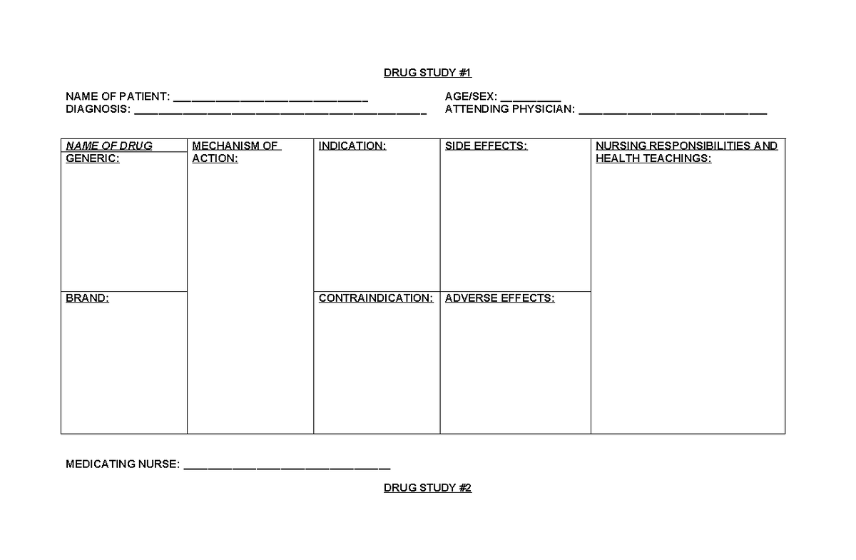DRUG- Study - DRUG STUDY NAME OF PATIENT ...