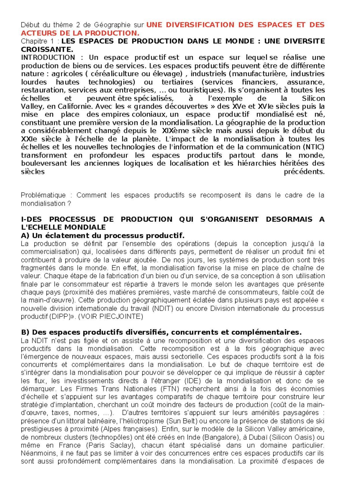Une Diversification des Espaces et des Acteurs de la Production - Début ...