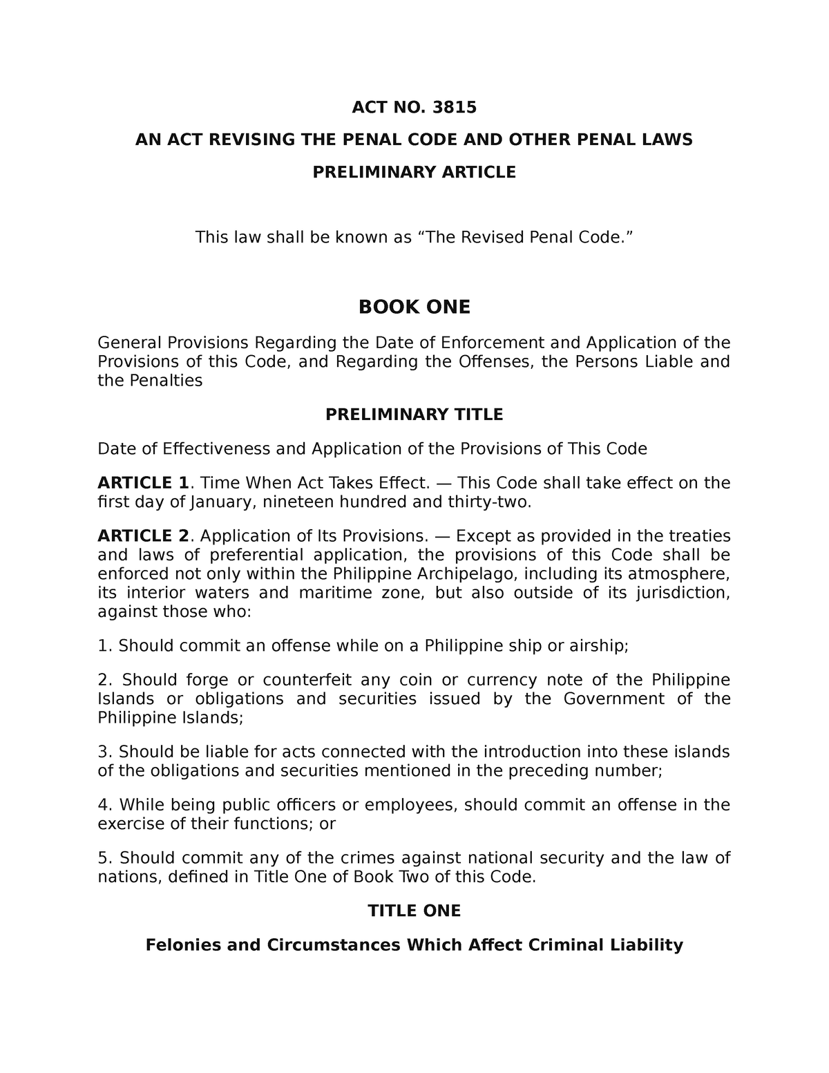 ACT NO 3815 AN ACT Revising THE Penal CODE AND Other Penal LAWS ACT   Thumb 1200 1553 