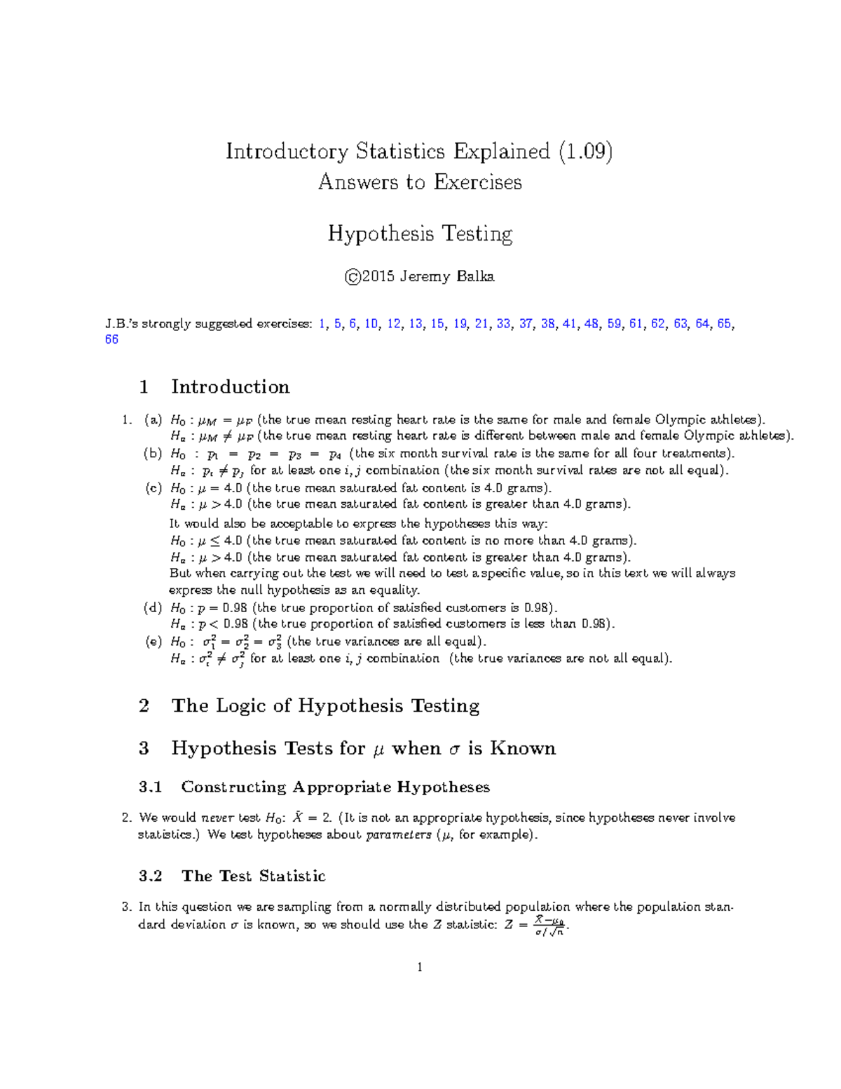 Unit8 Hypothesis Testing Exercises Answers - Introductory Statistics ...