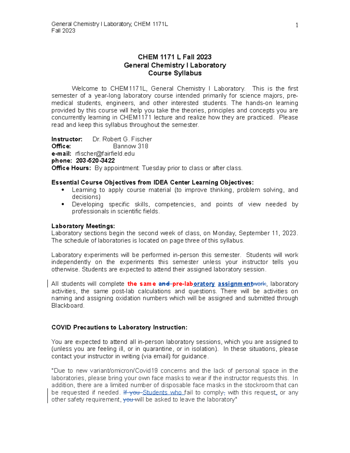 Syllabus CH1171L2303 Fall 2023 CHEM 1171 L Fall 2023 General