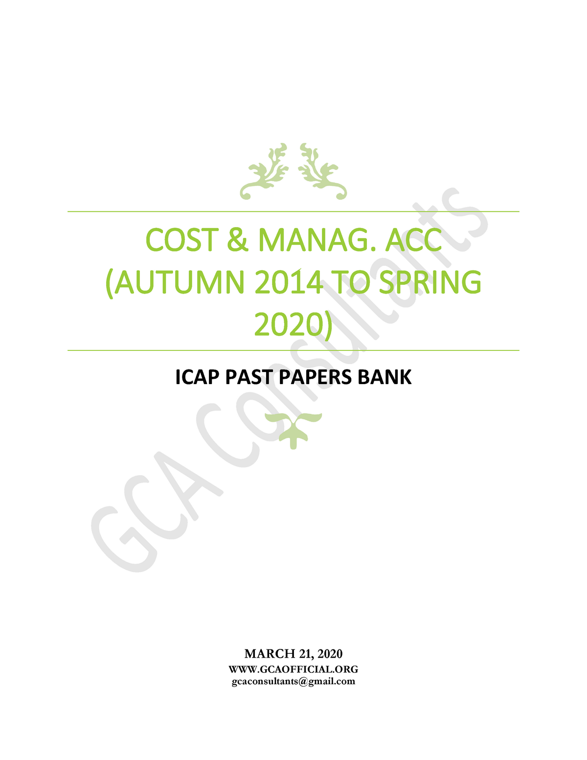 Cost & Management Accounting - COST & MANAG. ACC (AUTUMN 2014 TO SPRING ...