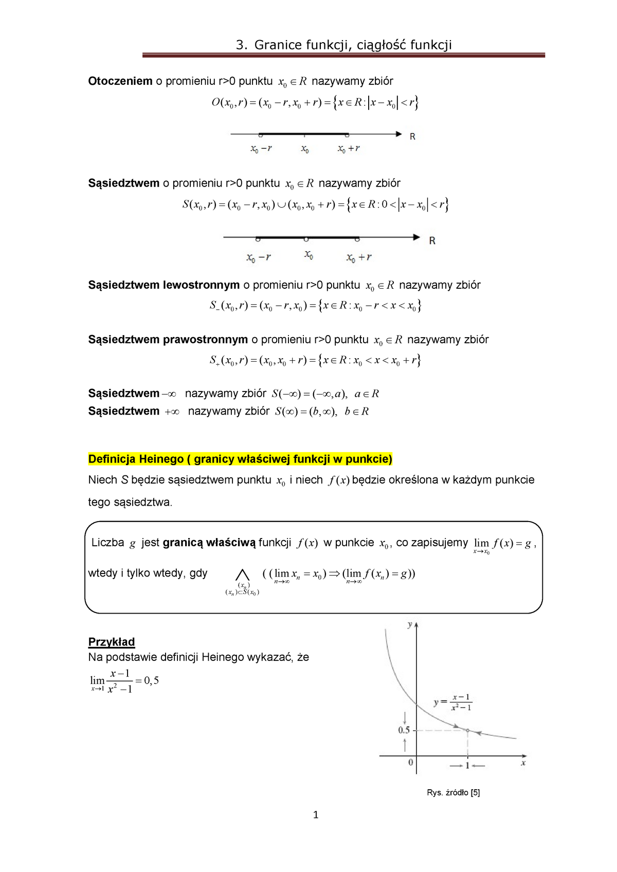3wykład Granice Funkcji Ciągłość Funkcji 3 Granice Funkcji Funkcji Otoczeniem O Promieniu 0980