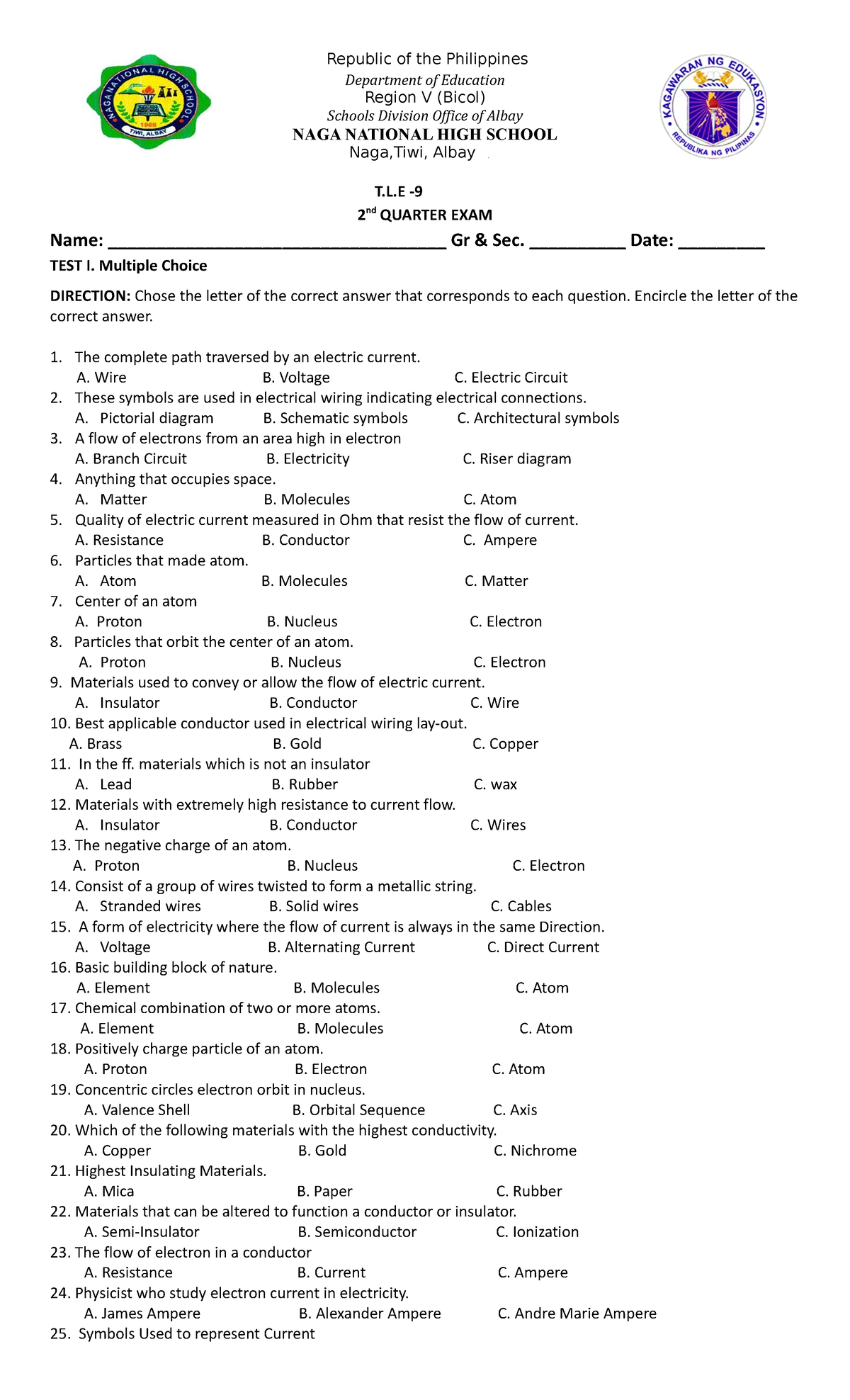 Exam TLE9 - Exam And Test - Republic Of The Philippines Department Of ...