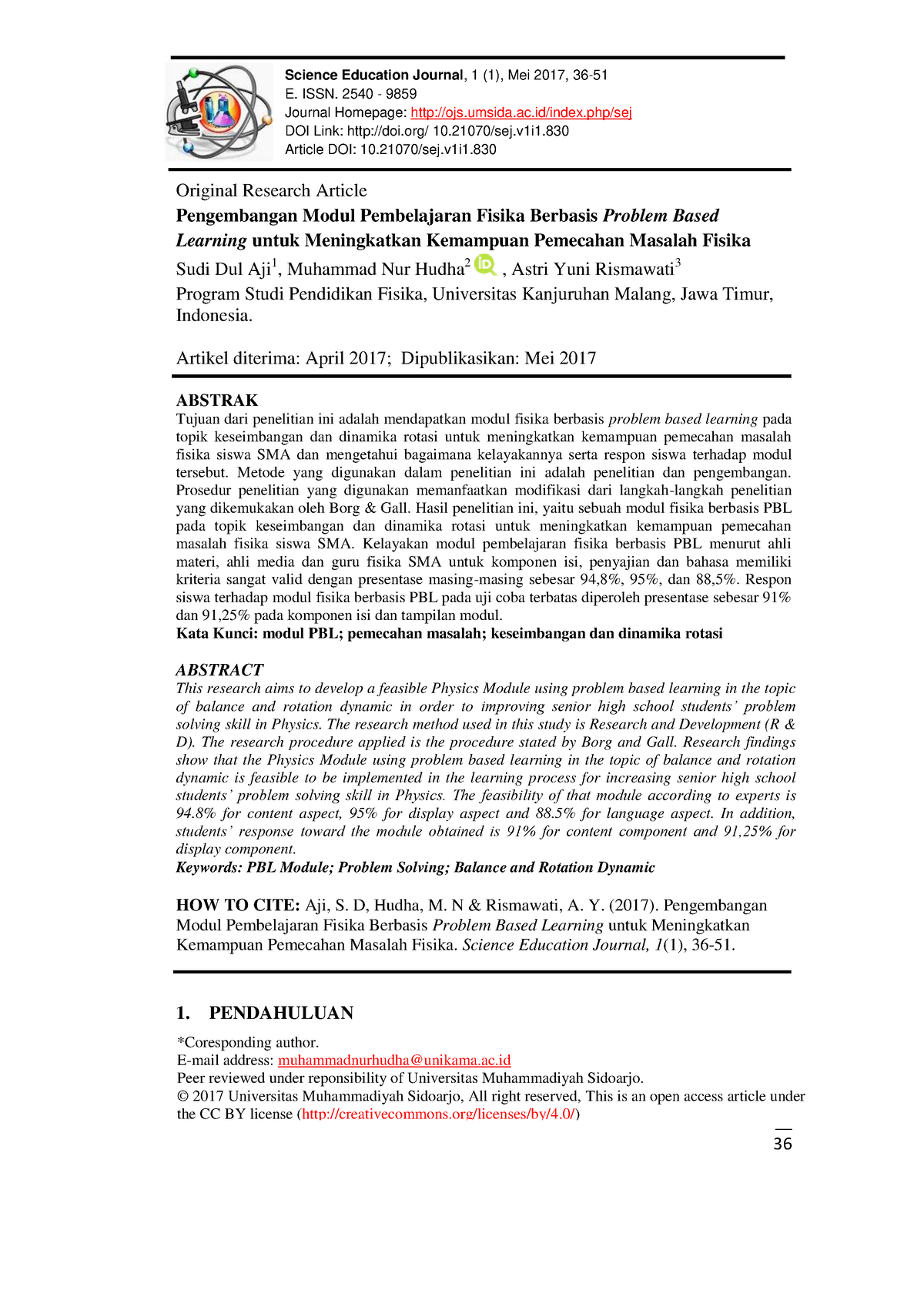 Pengembangan Modul Pembelajaran Fisika B - __ Science Education Journal ...