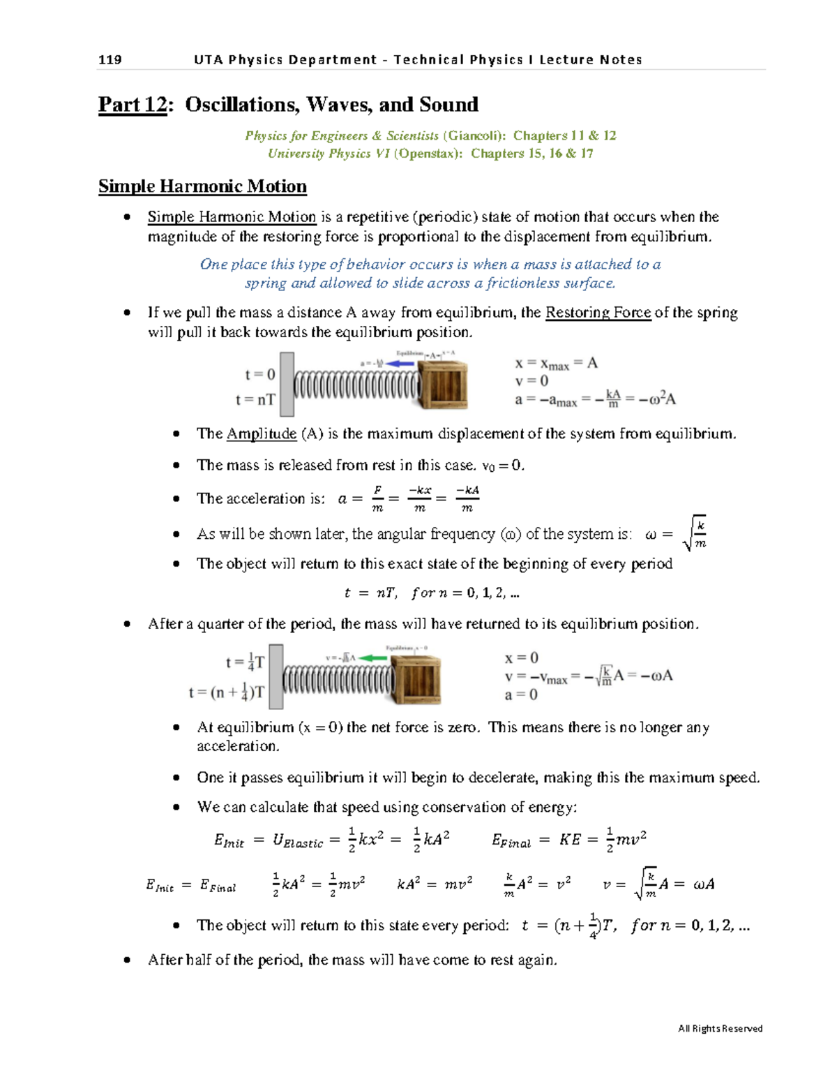 1443 Notes Lecture12 - Part 12: Oscillations, Waves, And Sound Physics ...