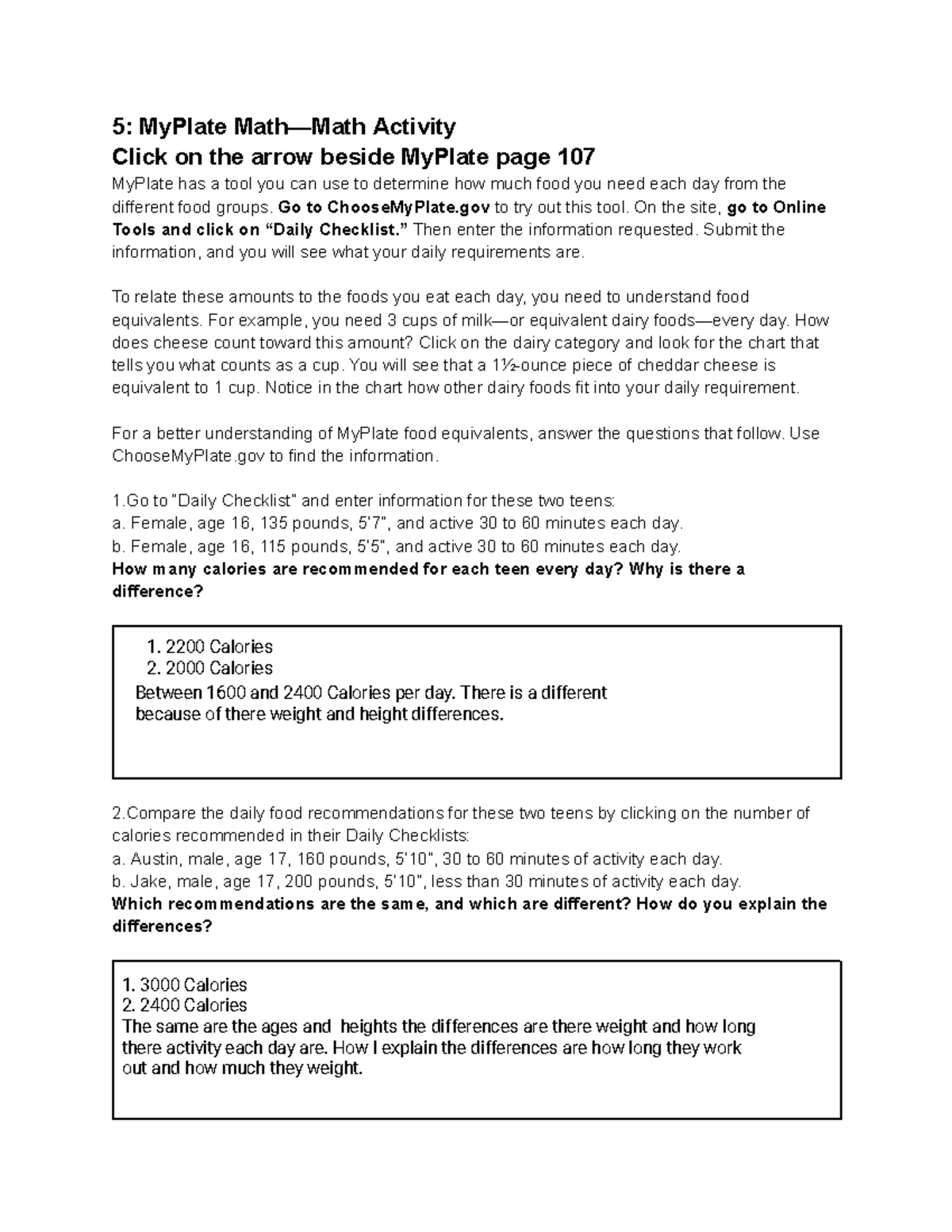 5 My Plate Math—Math Activity - 5: MyPlate Math—Math Activity Click on ...