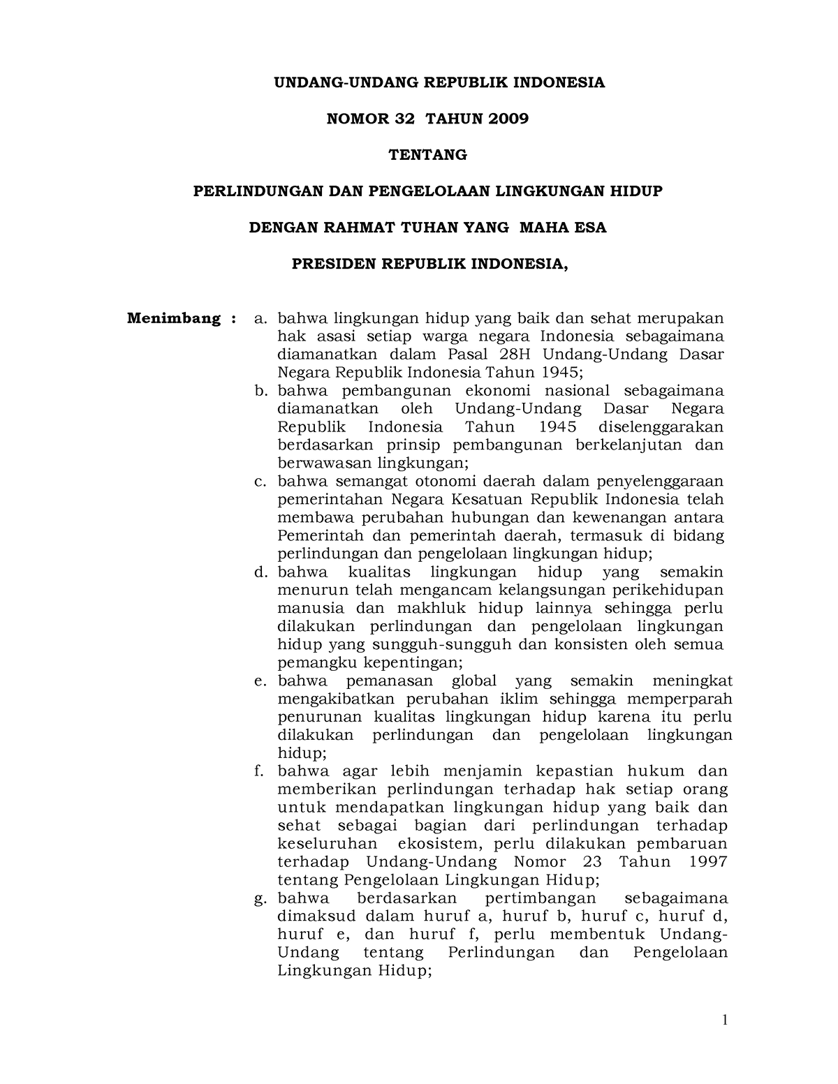 UU Lingkungan Hidup - UNDANG-UNDANG REPUBLIK INDONESIA NOMOR 32 TAHUN ...