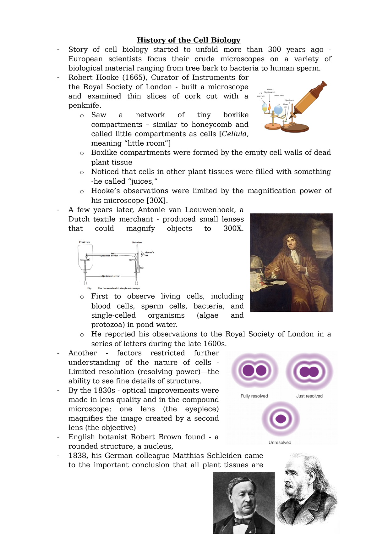 History of the Cell Biology - Practical II: Cell Biology, Genetics ...