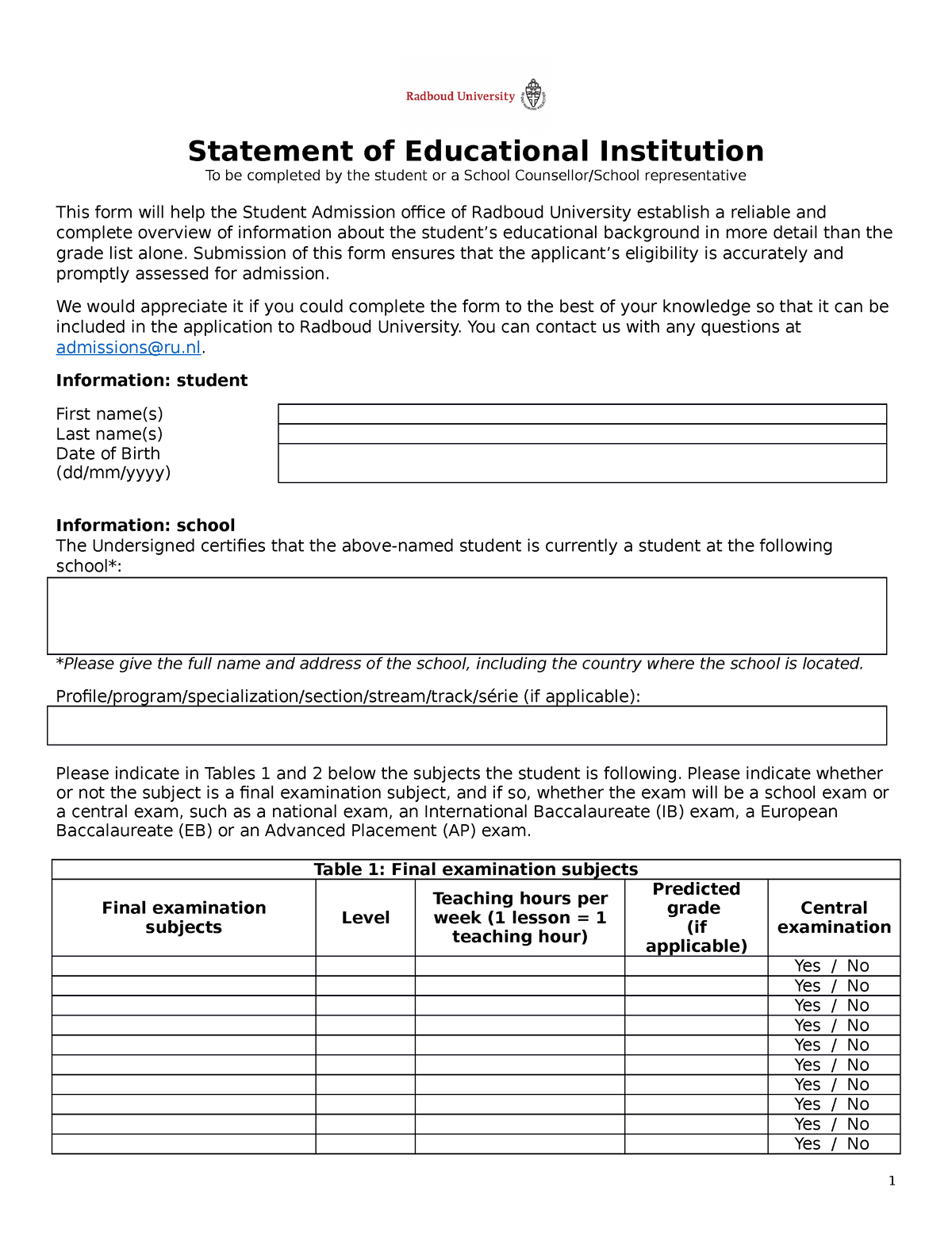 ru statement of education form